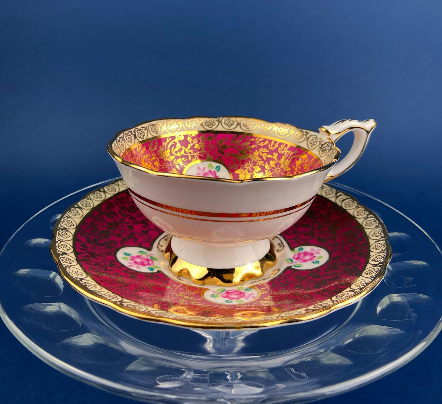 Bowl. Antique Porcelain Bowl by RS Prussia. Hand Painted Fine Porcelain Bowl with Wild Roses. Embossed Decoration, Scalloped Rim.