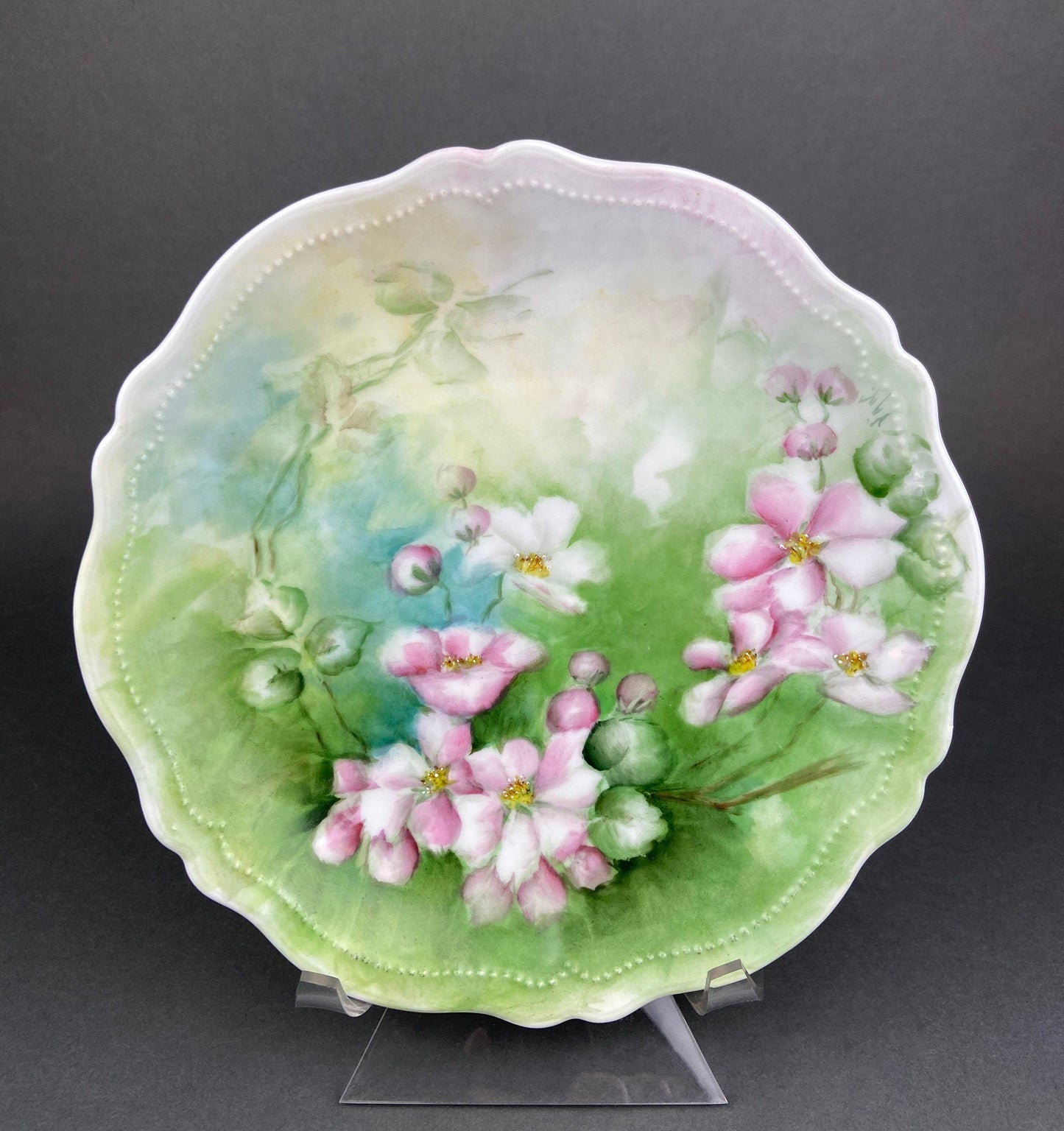 Antique Bavaria Dessert Plate: Hand-Painted Roses, Gold Rim (7.75")