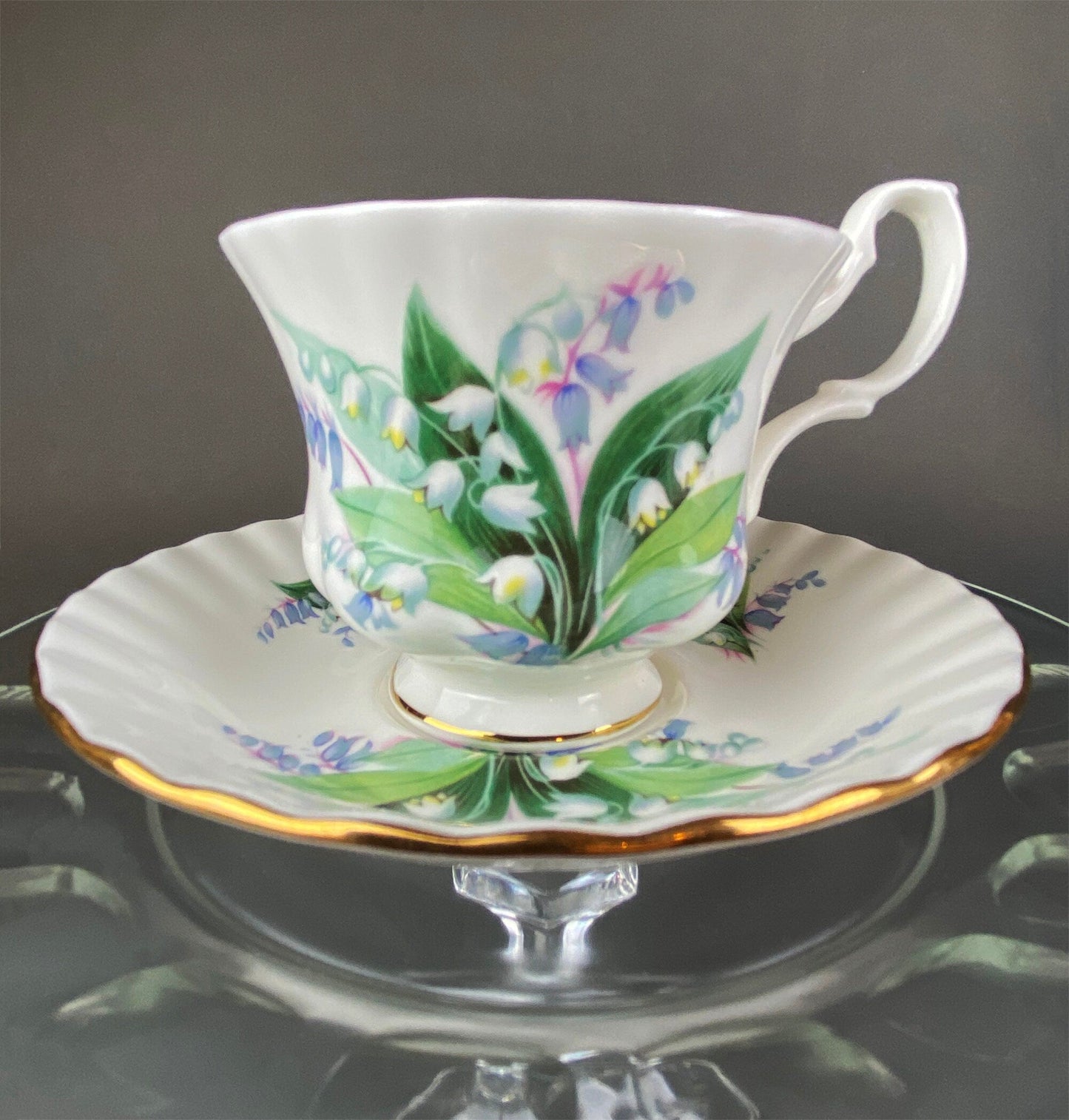Vintage Tea Cup with Saucer. Royal Dover Fine Bone China. Floral Wreath Motif. Made in England.