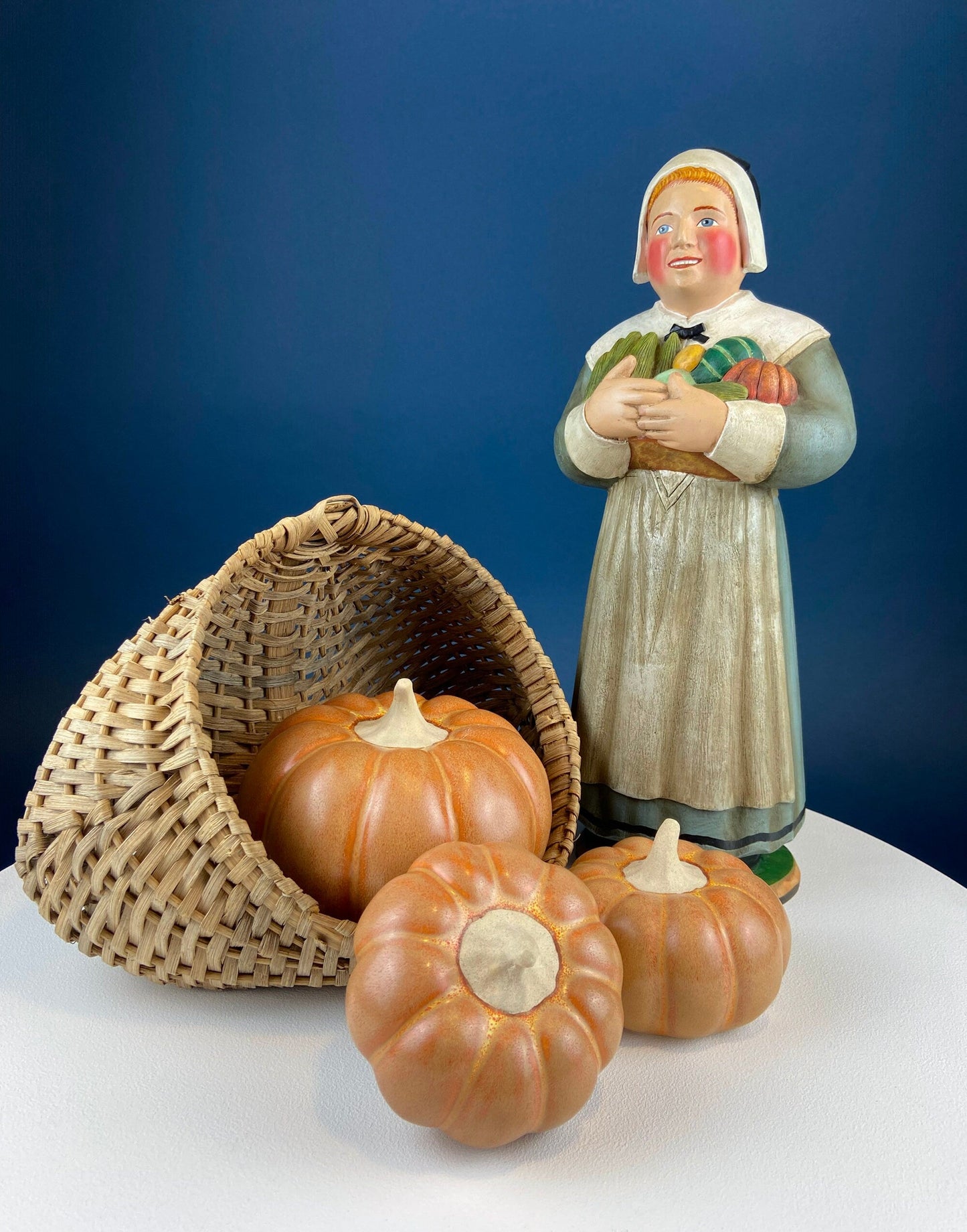 Vintage Papier Mache Jack-O-Lantern. Large Pumpkin Basket. Cute Hand Painted Face. Crackle Paint. Ribbon Handle. Halloween Candy Give Away.