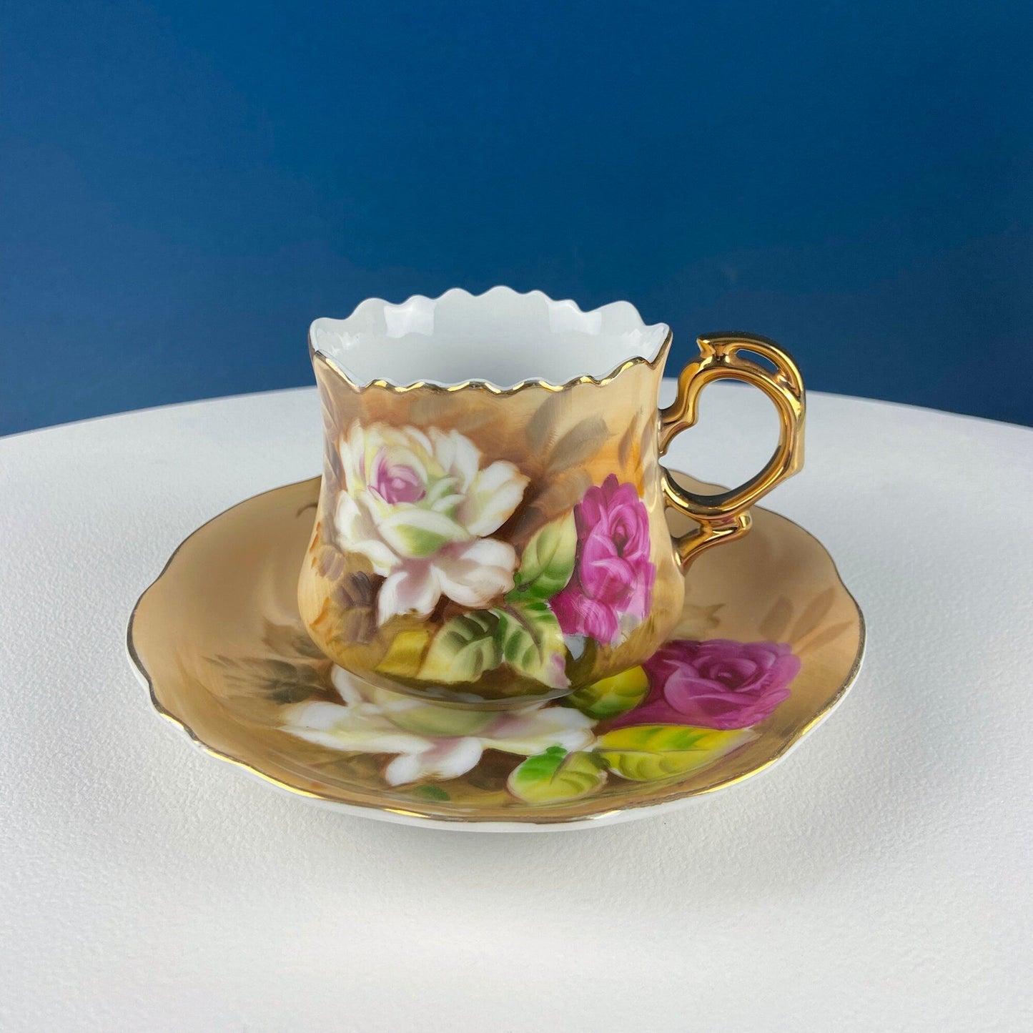 Lefton Hand Painted Tea Set. Cup Saucer Creamer Sugar Jar with Spoon. Roses Motif. Dining Room Table Decor. Tea Garden Party. Gift for Her.