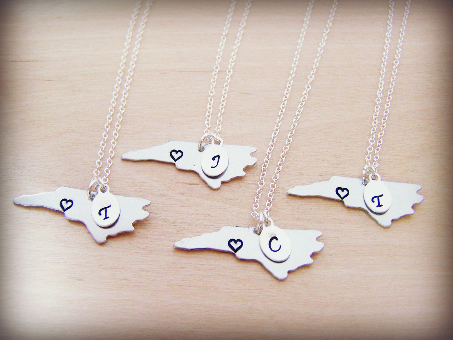 North Carolina Home State Hand Stamped Heart North Carolina State Sterling Silver Necklace