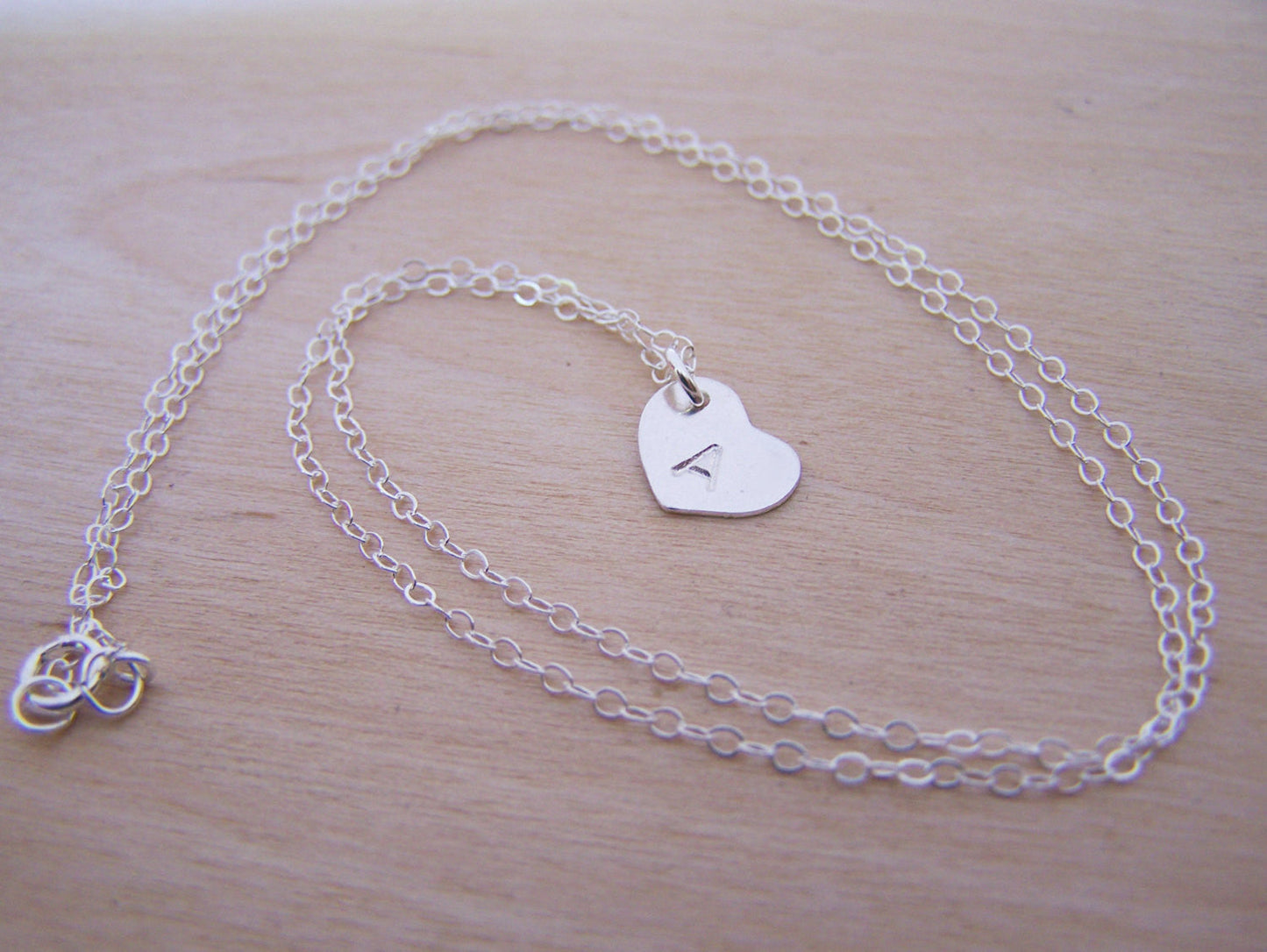 Sterling Silver Tiny Heart Hand Stamped Initial Personalized Necklace