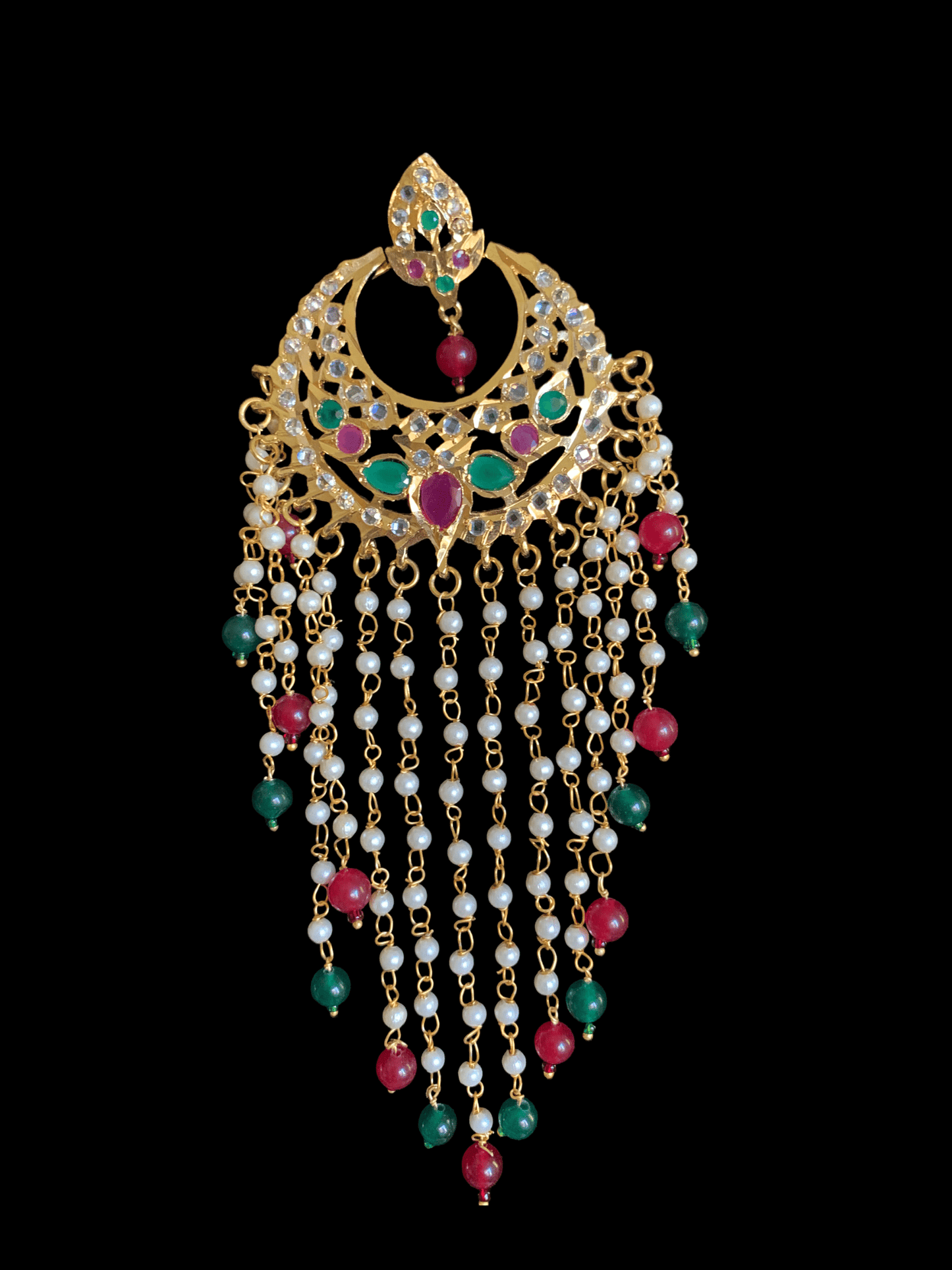 DER281 Noor chandbali in red green ( READY TO SHIP )