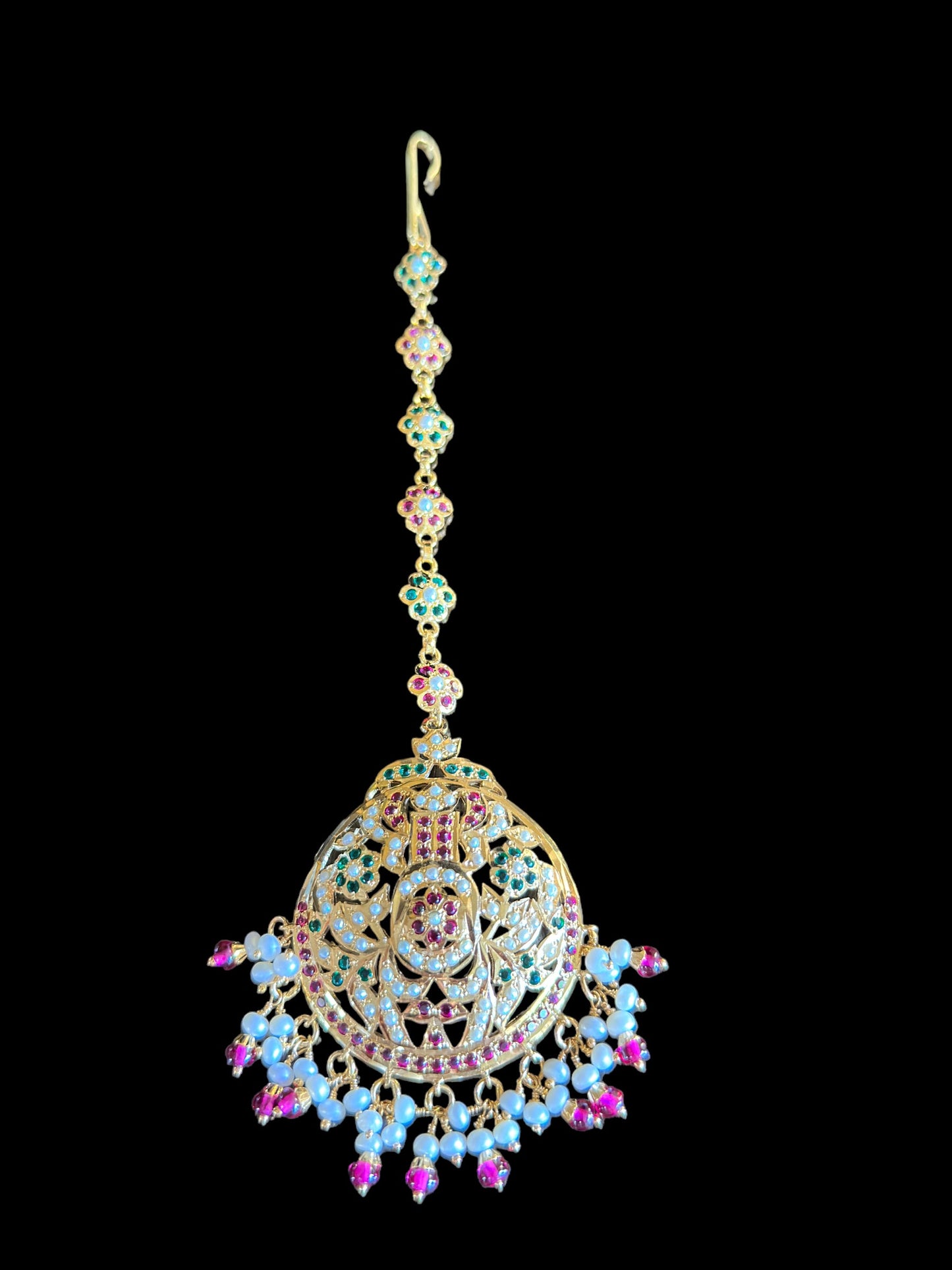 Ruby emerald with pearl tika in gold plated silver ( SHIPS IN 5 WEEKS )