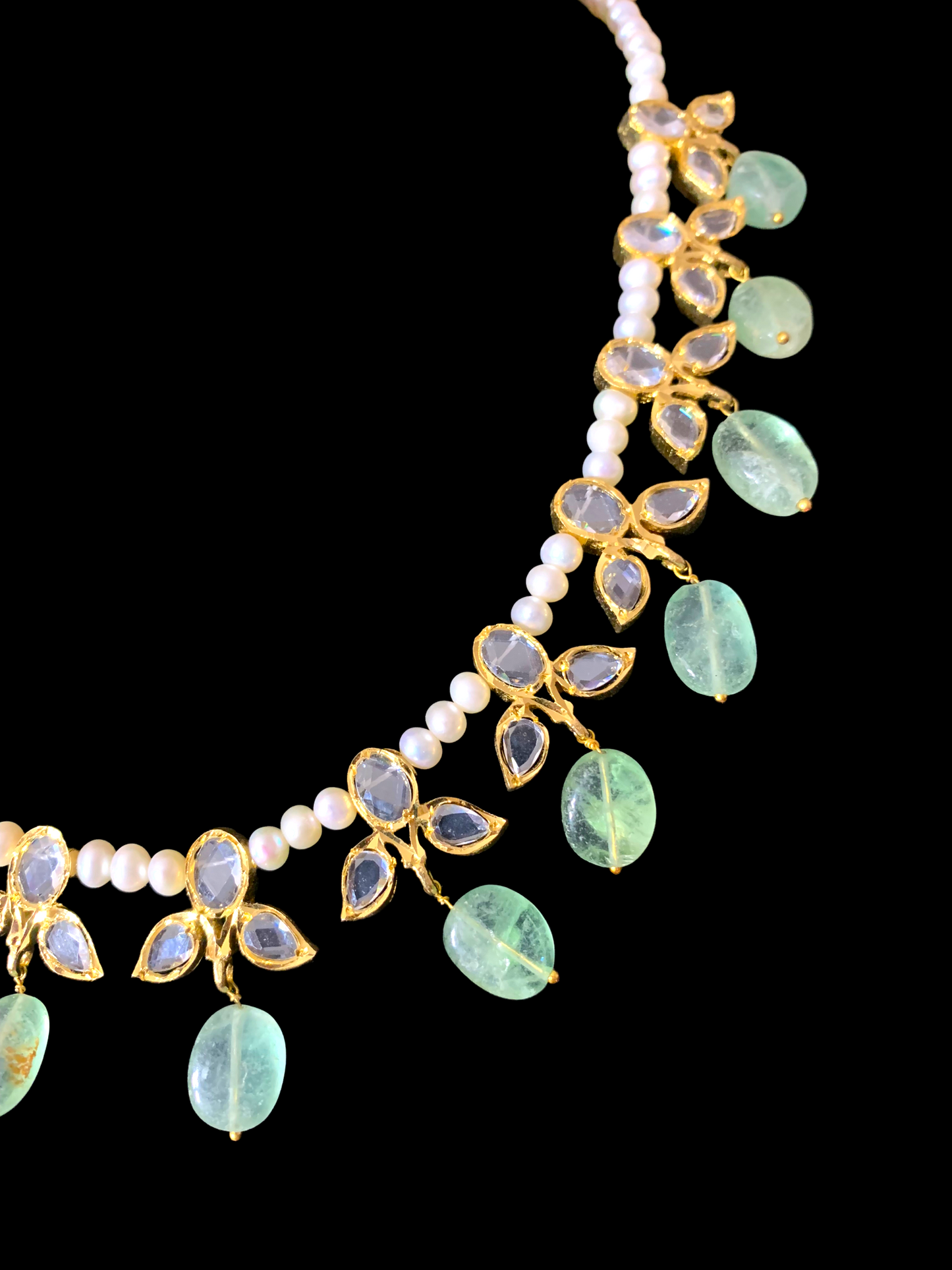 ZAFRIN gold plated silver necklace set in emerald beads ( SHIPS IN 4 WEEKS )
