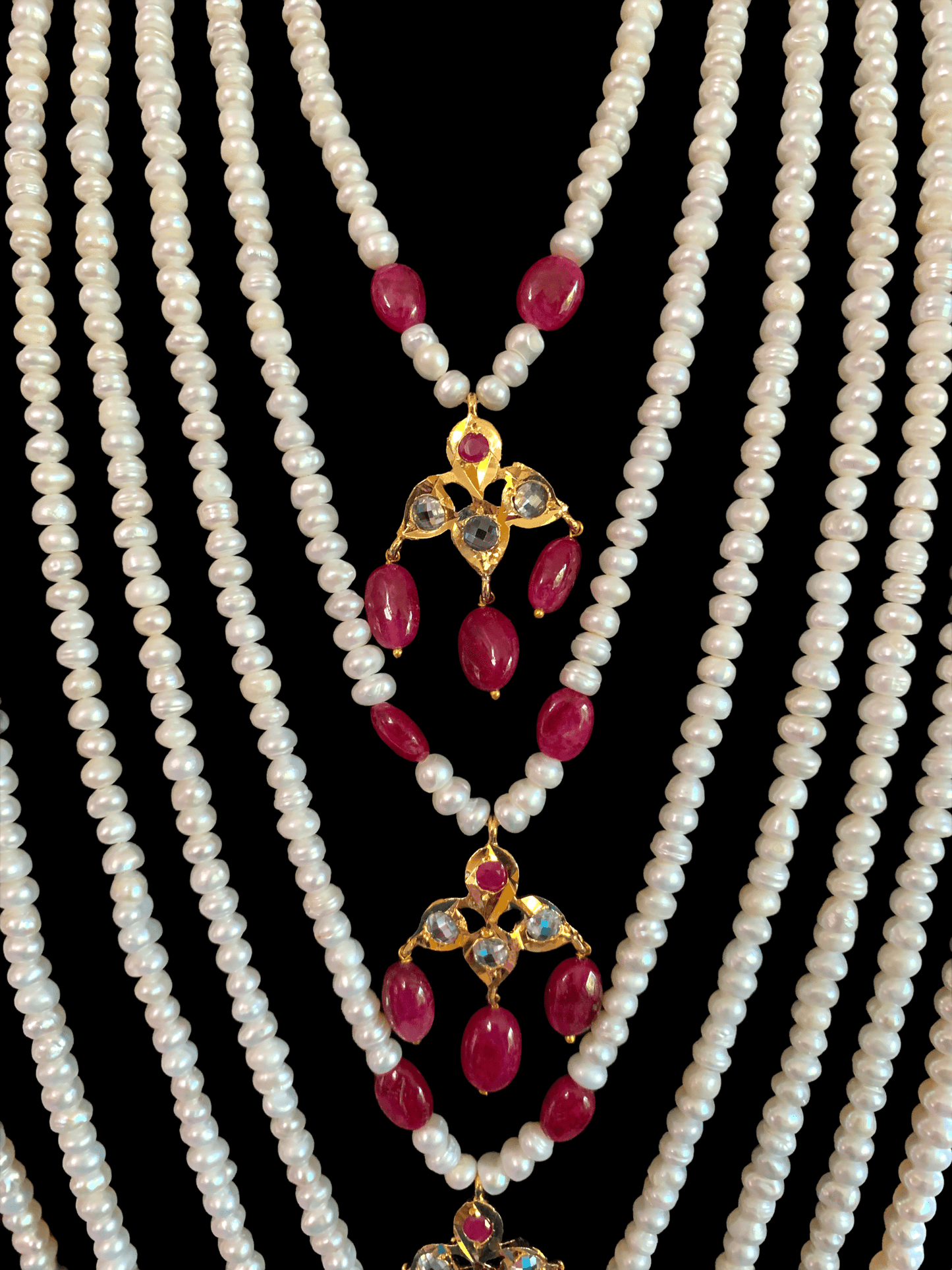 SAT18 Insia Hyderabadi satlada in fresh water pearls and rubies( SHIPS IN 4 WEEKS )
