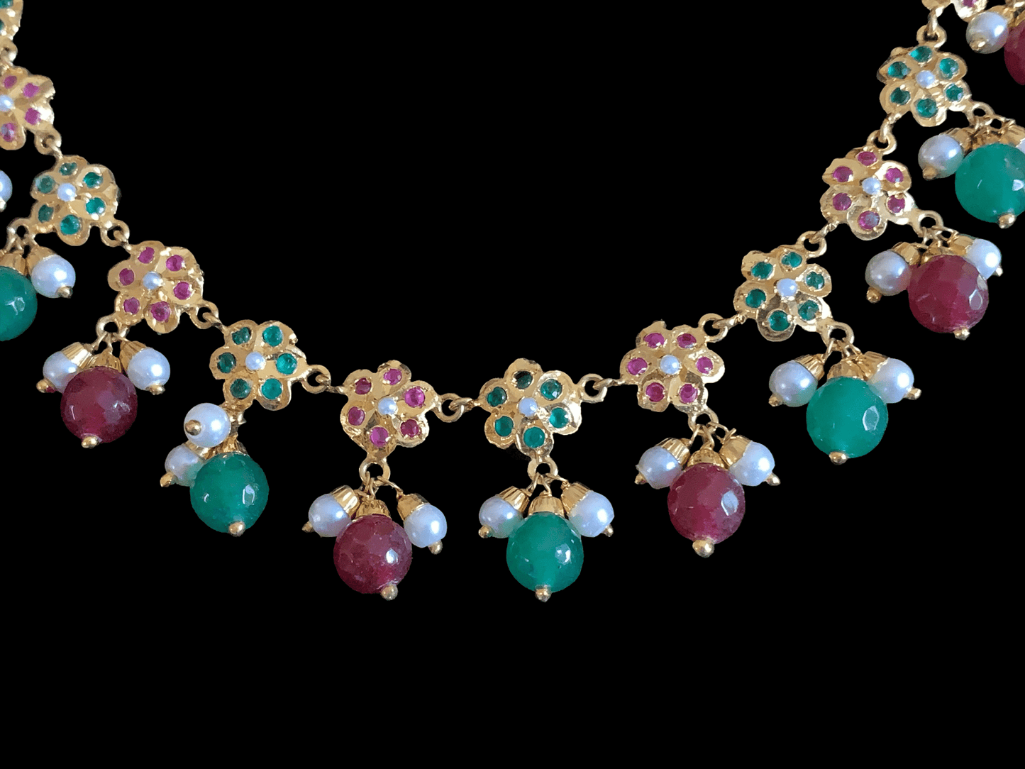 NS327 Alea punjabi Jadau necklace set - ruby emerald (SHIPS IN 4 WEEKS)