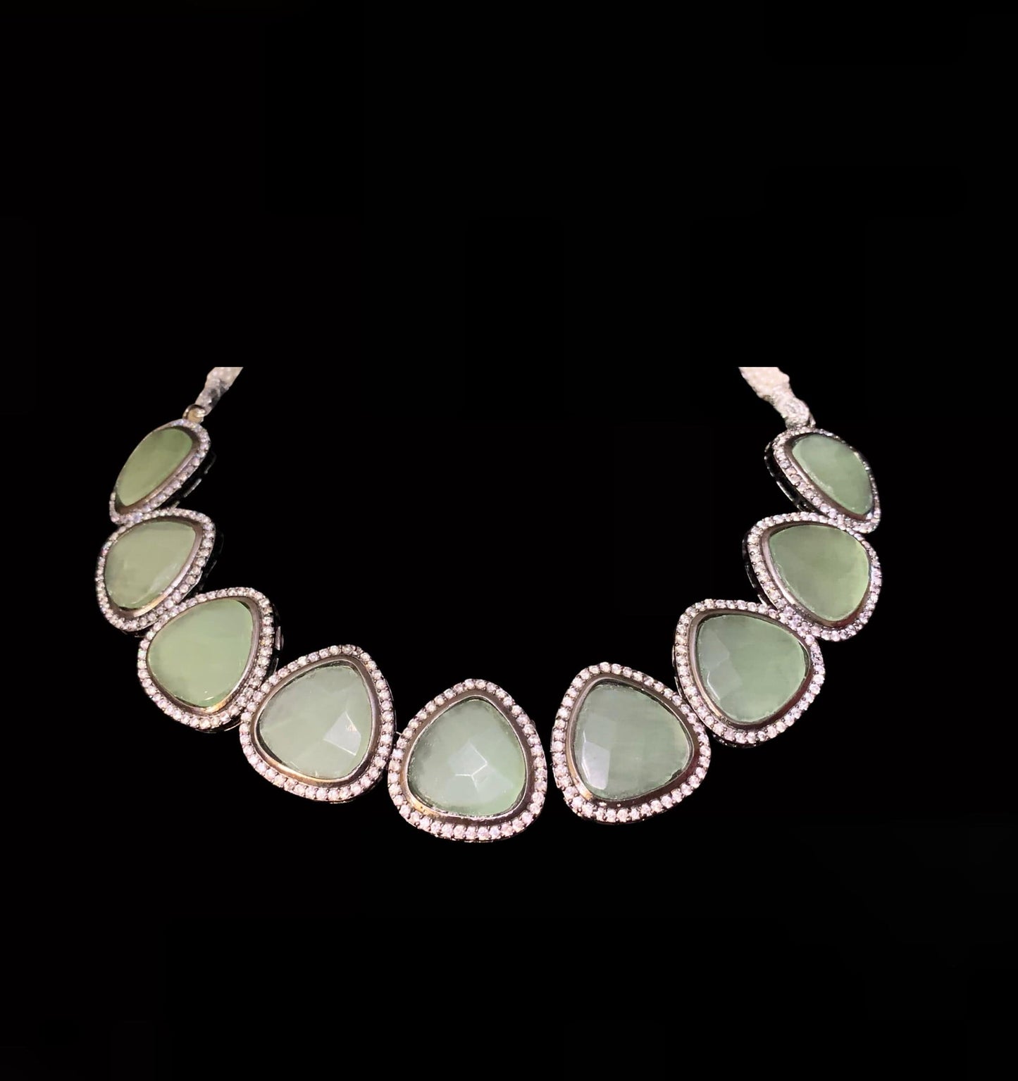 NS5 Victorian plated cz necklace - moss green ( READY TO SHIP )