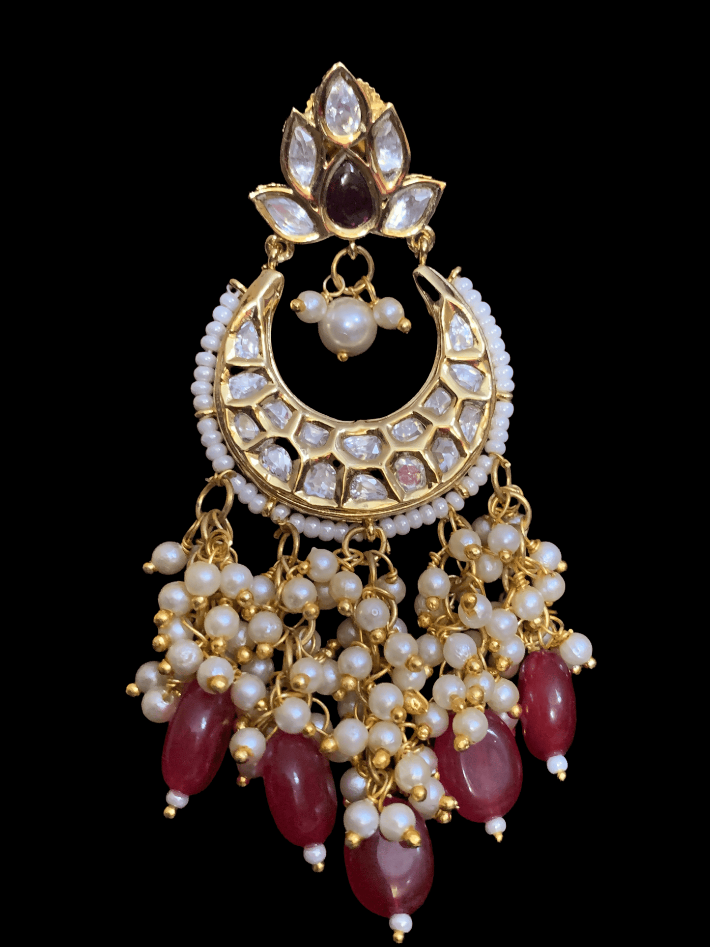 DER38 Nitya Cz polki chandbali - red / ruby ( READY TO SHIP )