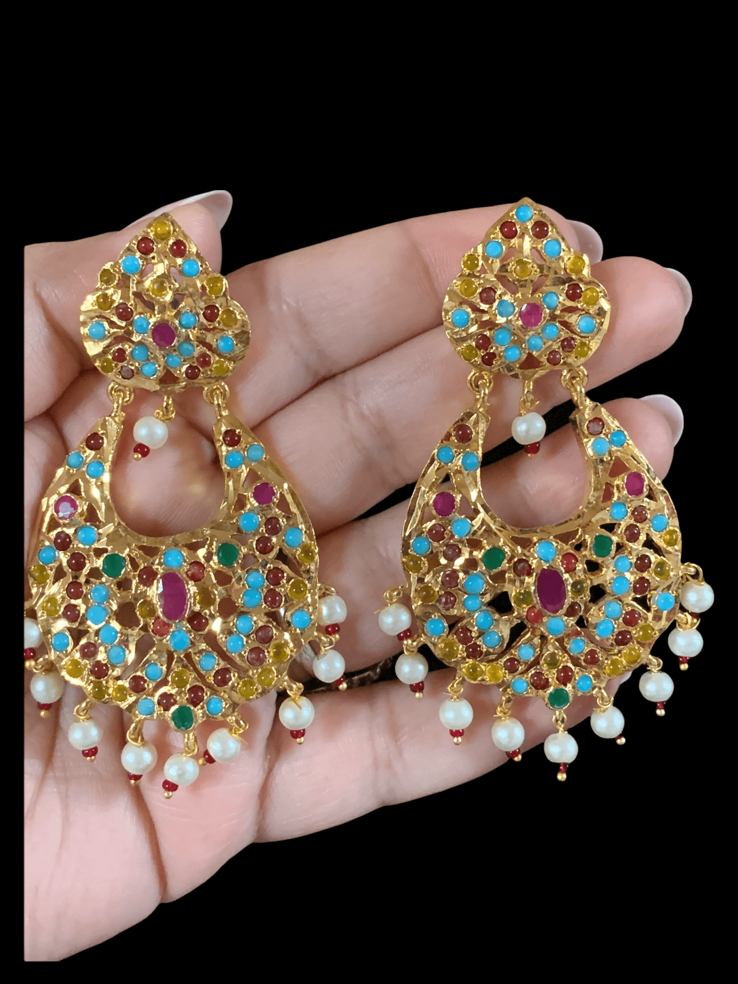 Panchi high quality Hyderabadi chandbali in multicolor DER33 ( READY TO SHIP) )