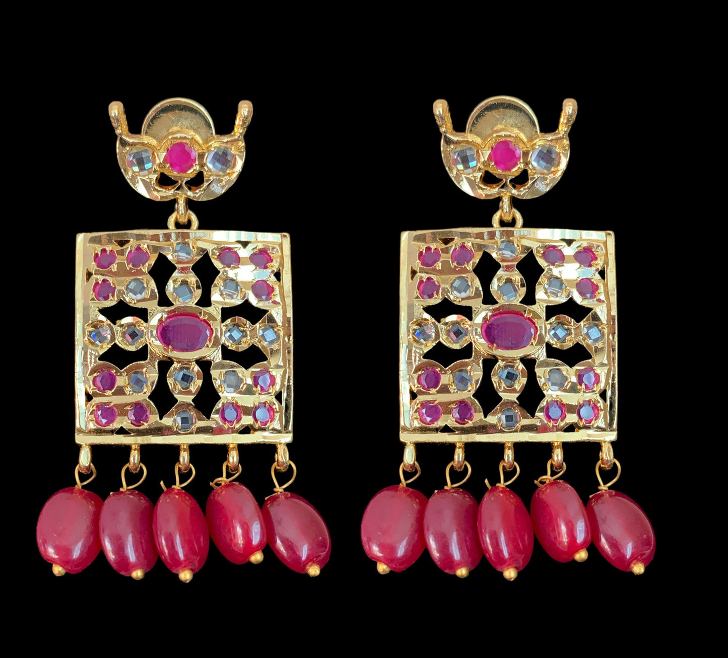 PS427 Zuni fresh water pearl pendant set in ruby beads ( READY TO SHIP)