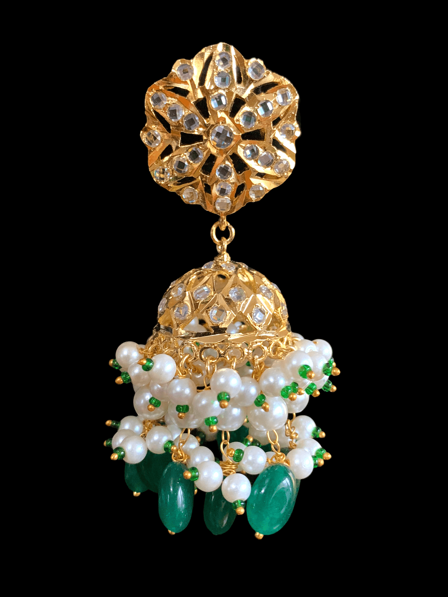 DER329 Meera hyderabadi jhumka in pearls - large ( READY TO SHIP)