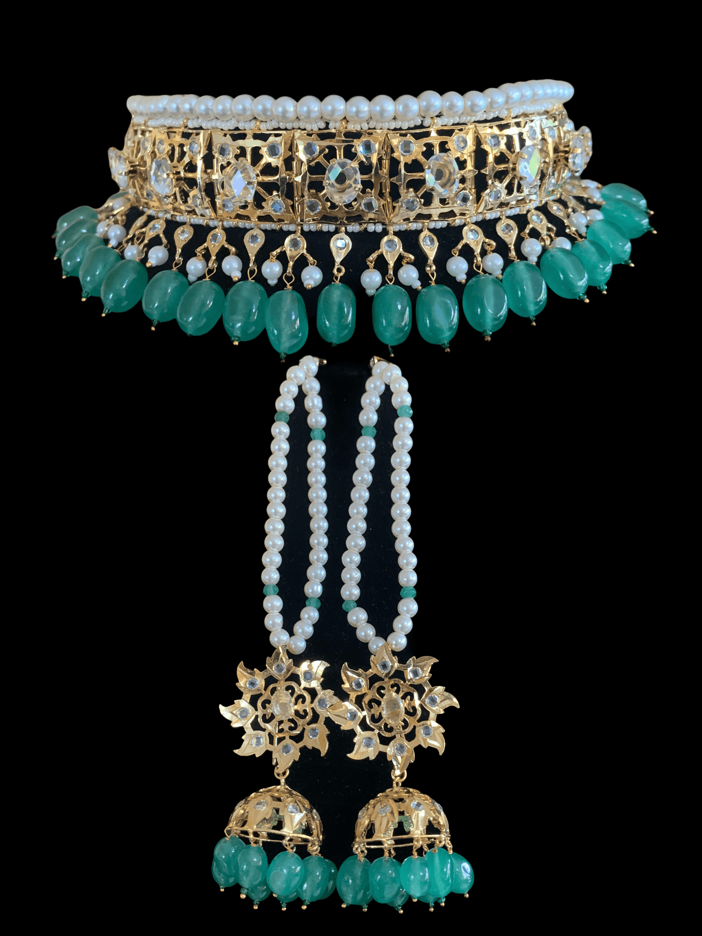 BR60 Insia Jadavi lacha bridal-set in light green beads ( READY TO SHIP )