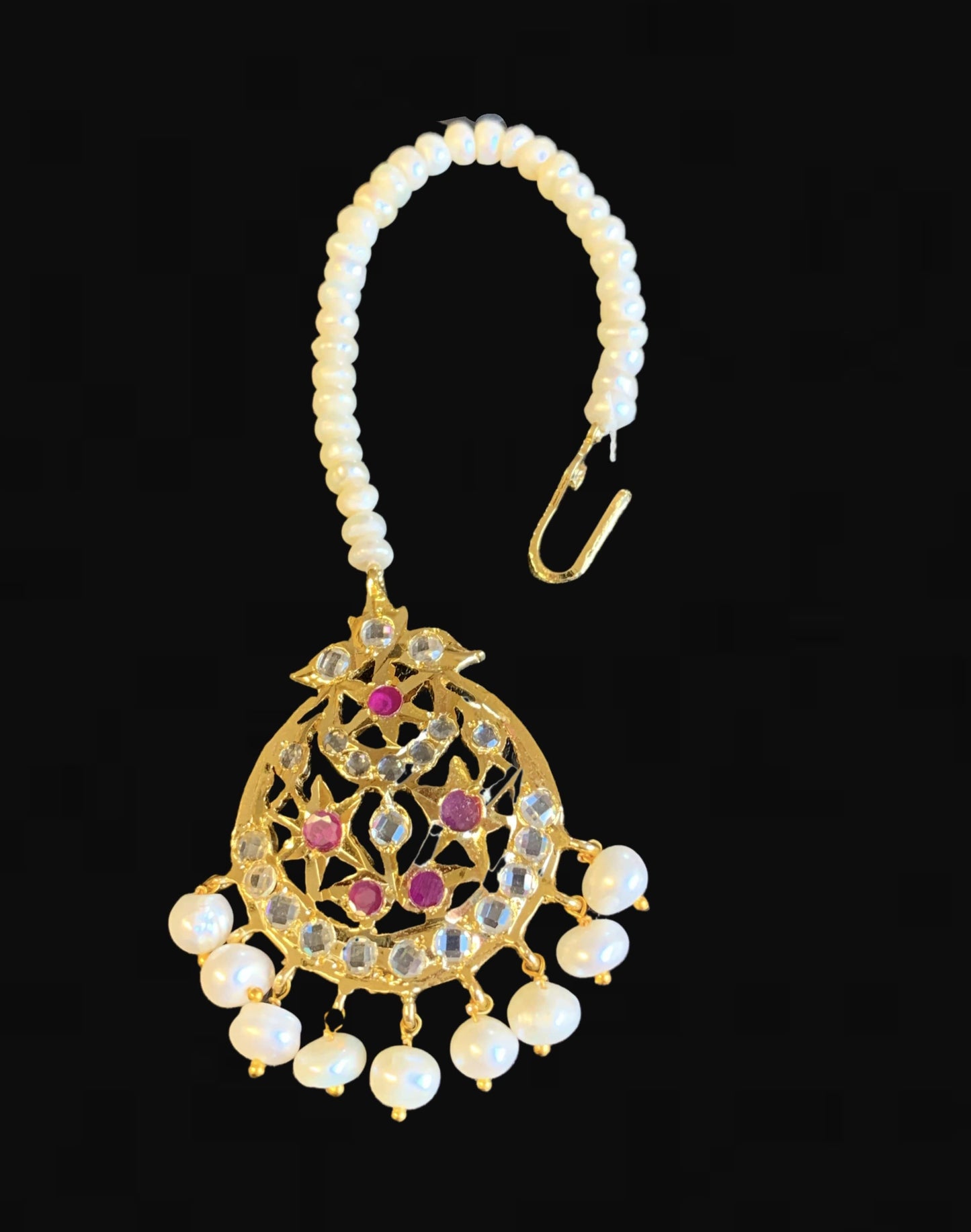 DJTK153 Lahar Ruby and fresh water pearls tika ( READY TO SHIP )