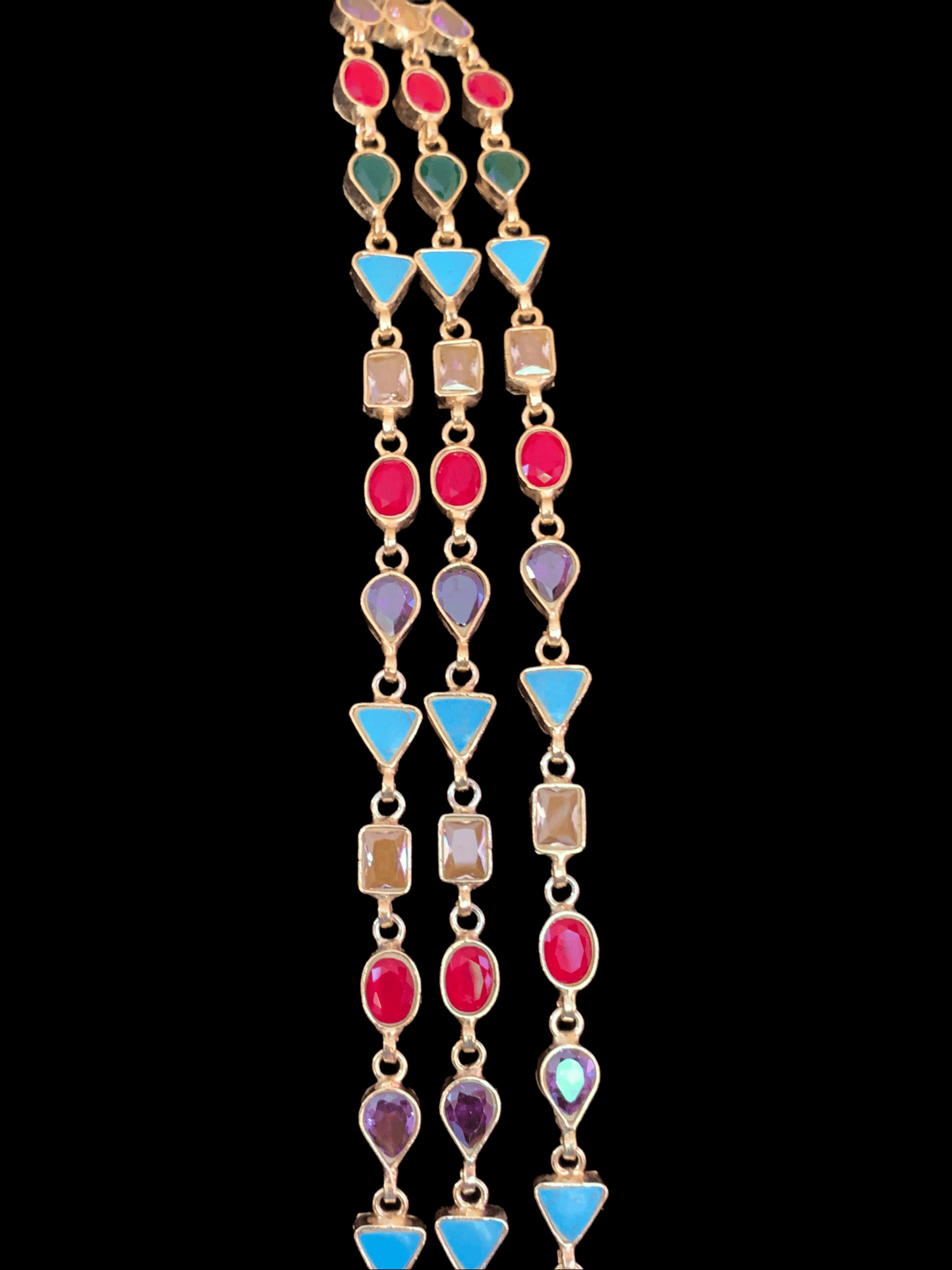 SAT45 Mona three layer navratan mala with earrings ( READY TO SHIP)