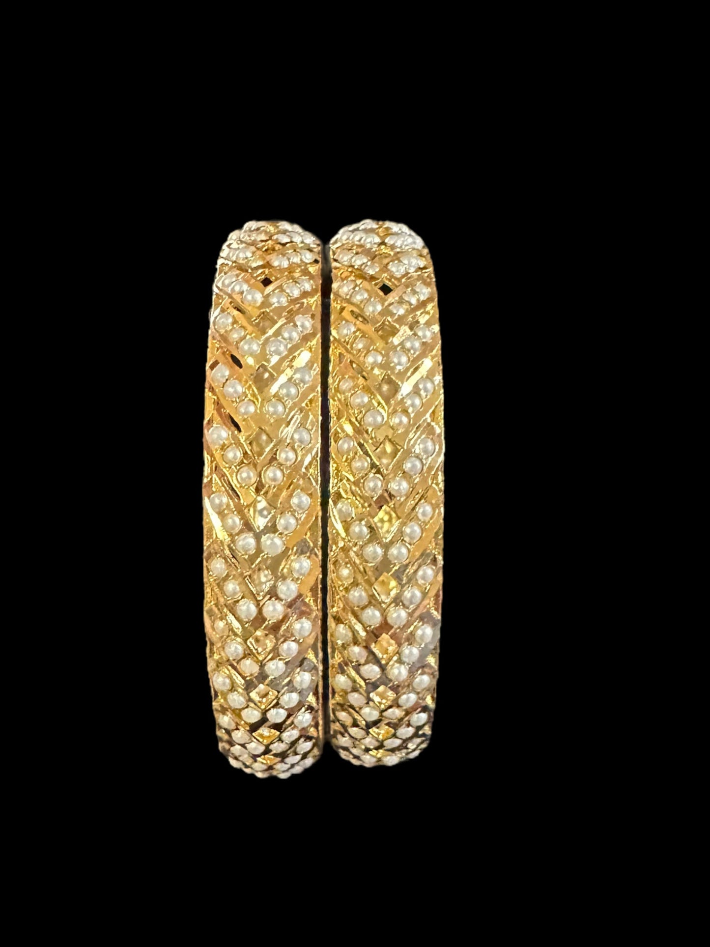 B152 Gold plated jadau bangles - pearls ( READY TO SHIP)