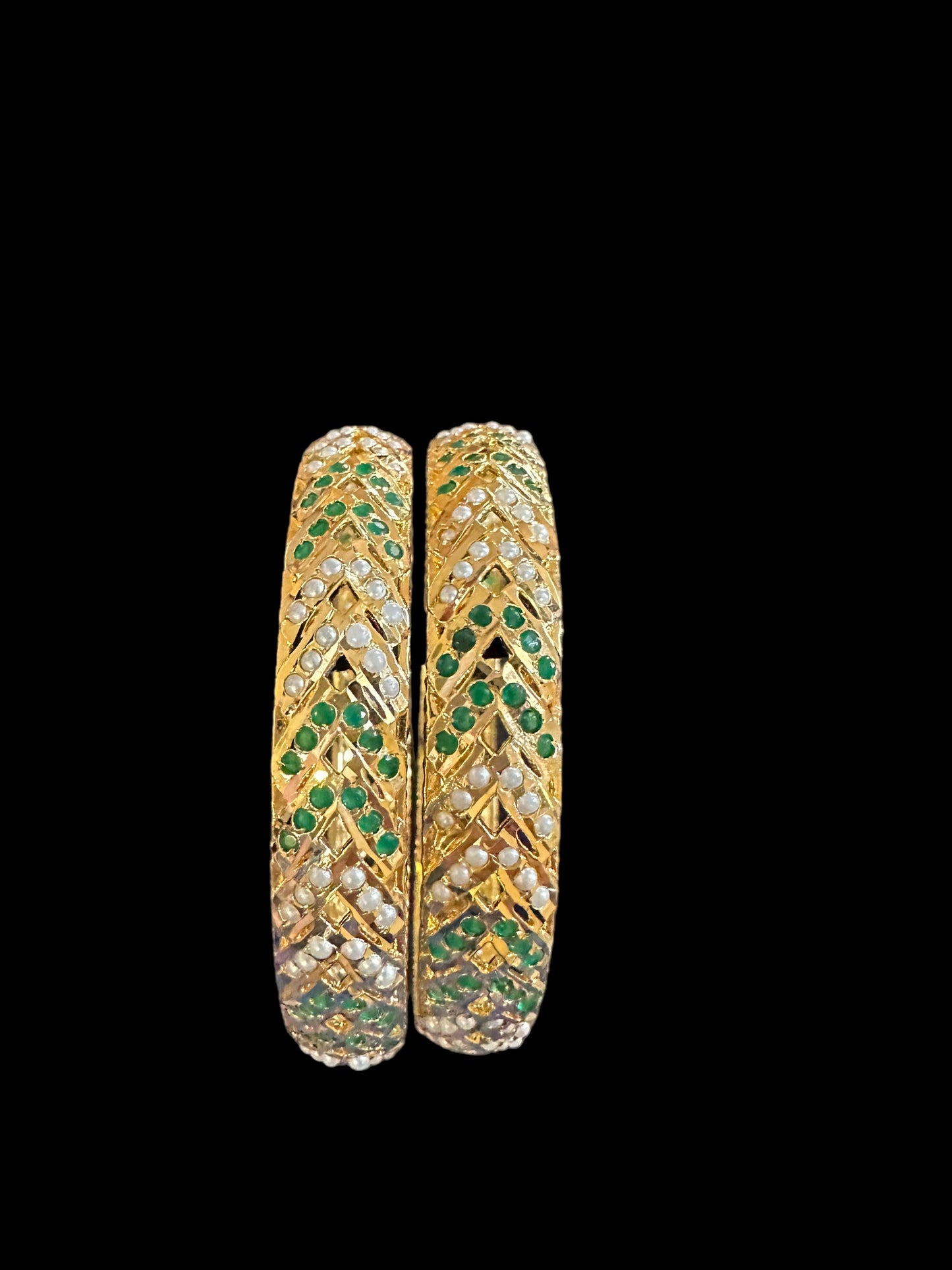B149 Gold plated jadau bangles - green ( READY TO SHIP)