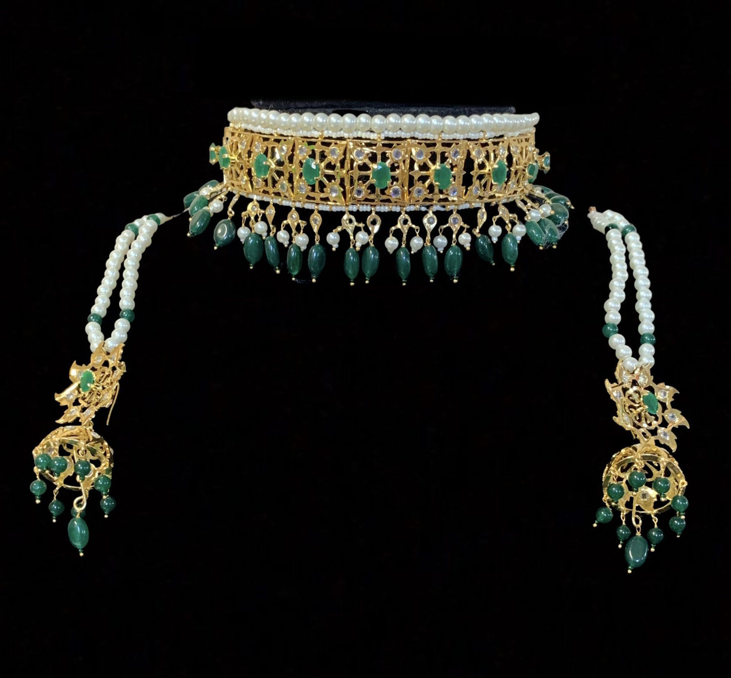 Insia jadavi lacha in emerald beads (READY TO SHIP)