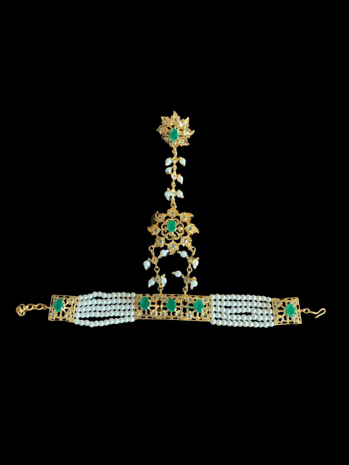 HP3 Nihala Hyderabadi haath Phool in emeralds (READY TO SHIP )