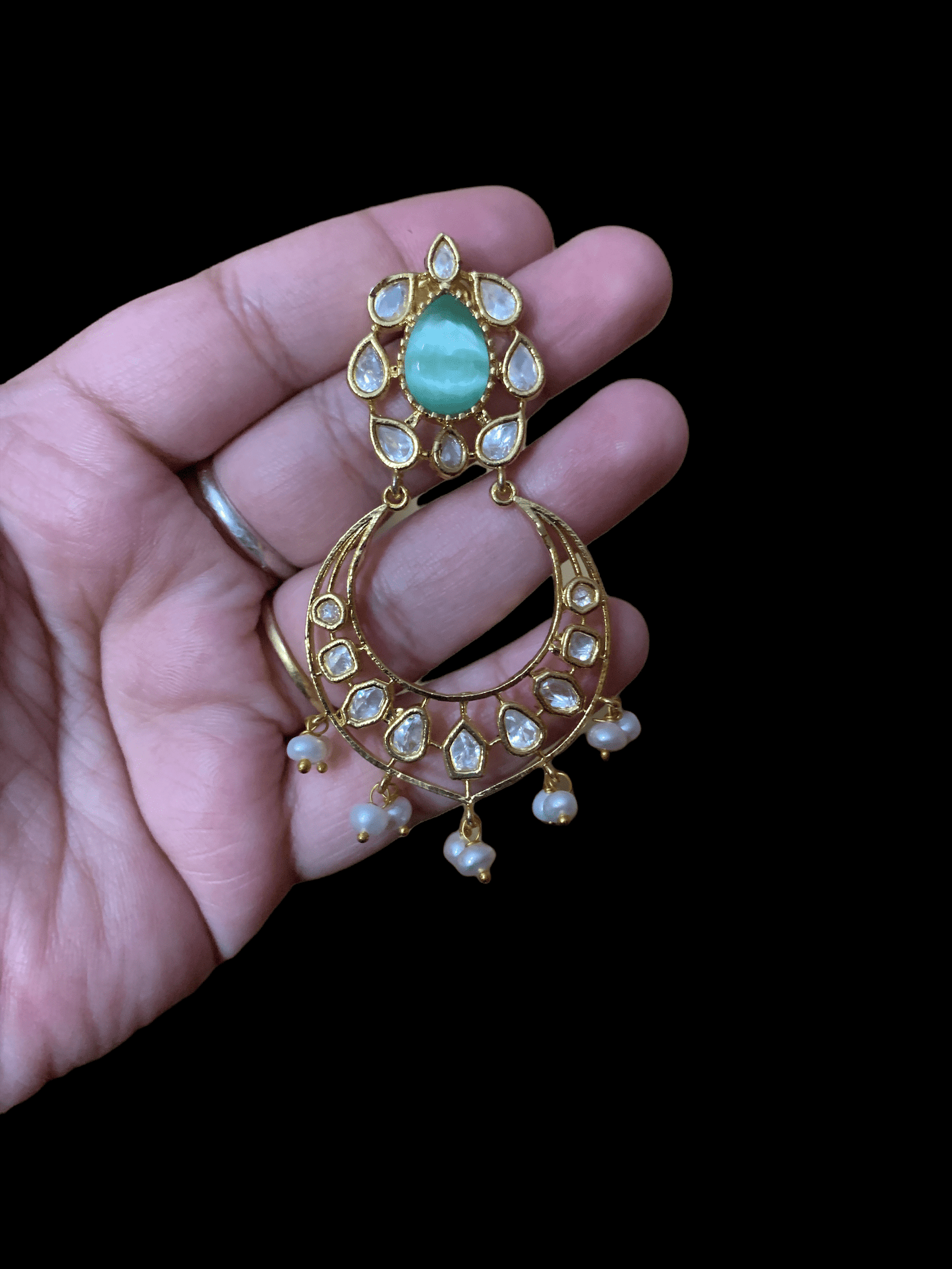 DER63 Evie cz earrings in fresh water pearls- MINT GREEN ( READY TO SHIP)