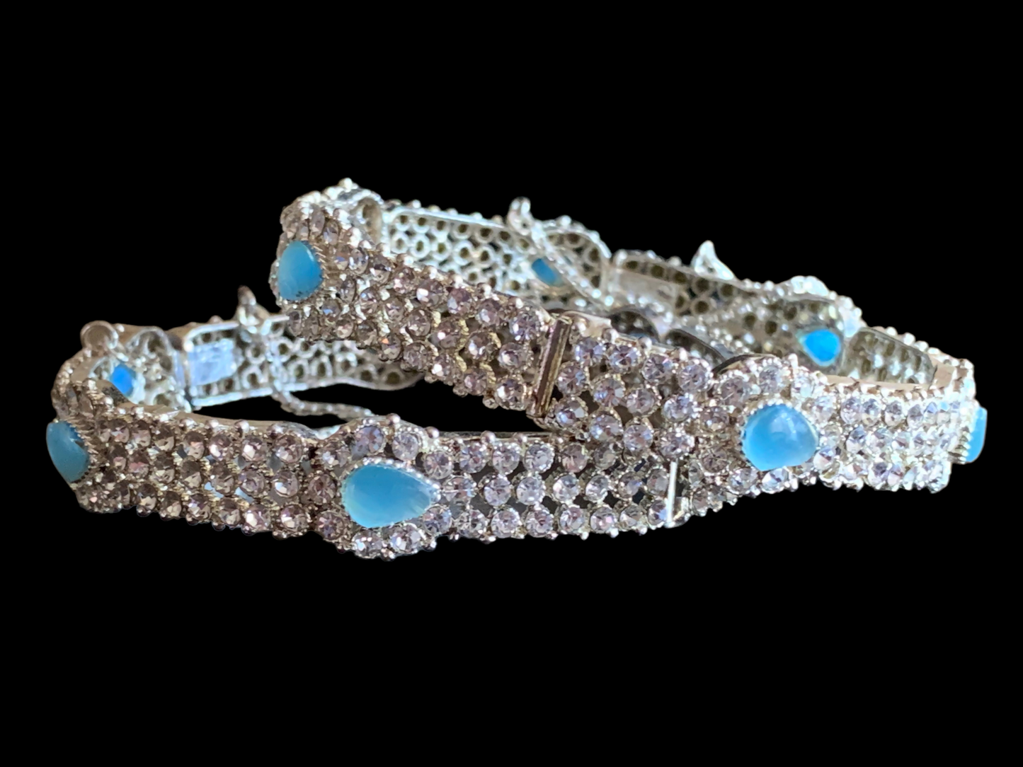 B125 Silver plated mint blue bangles( READY TO SHIP)