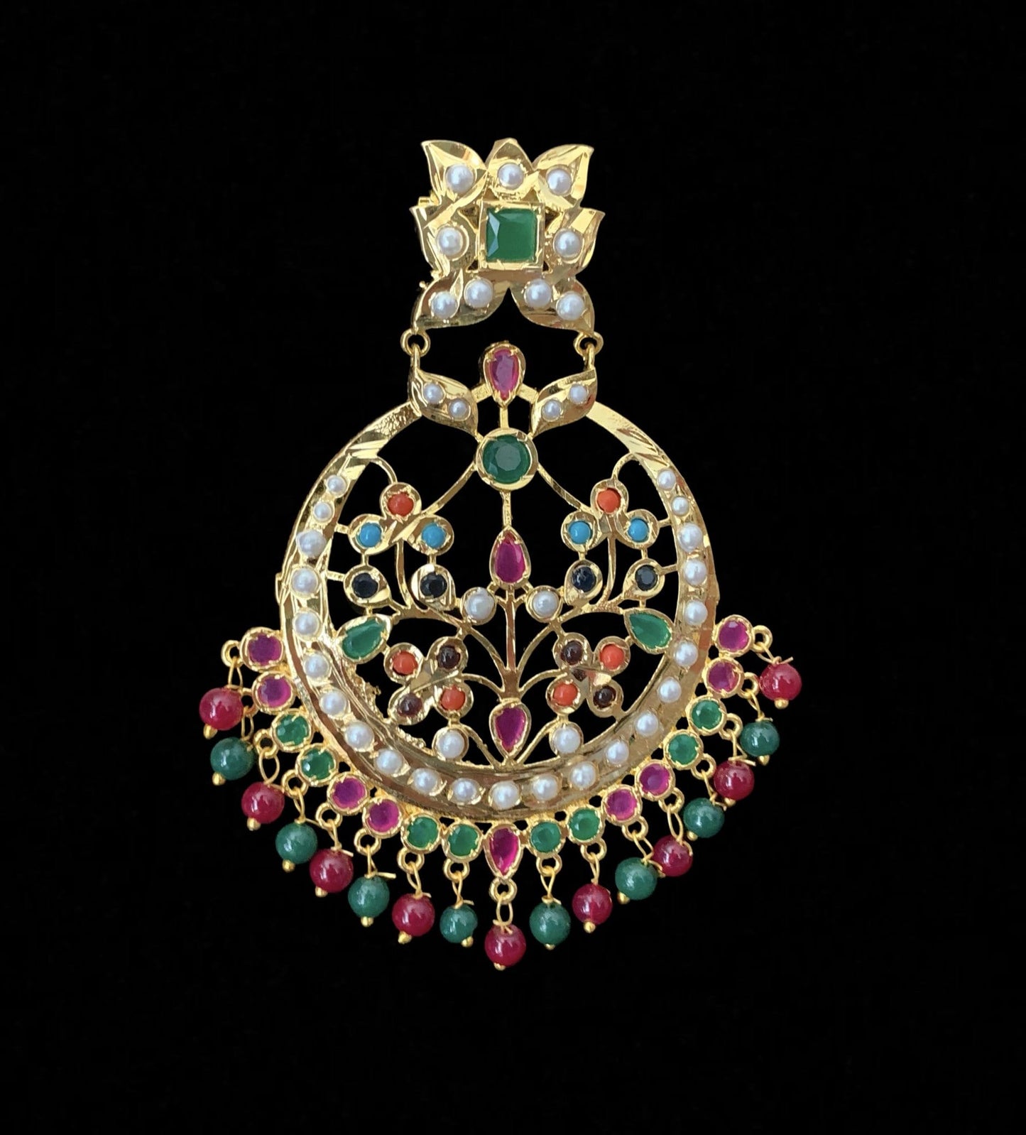 DER206 Radha navratan chandbali ( READY TO SHIP )