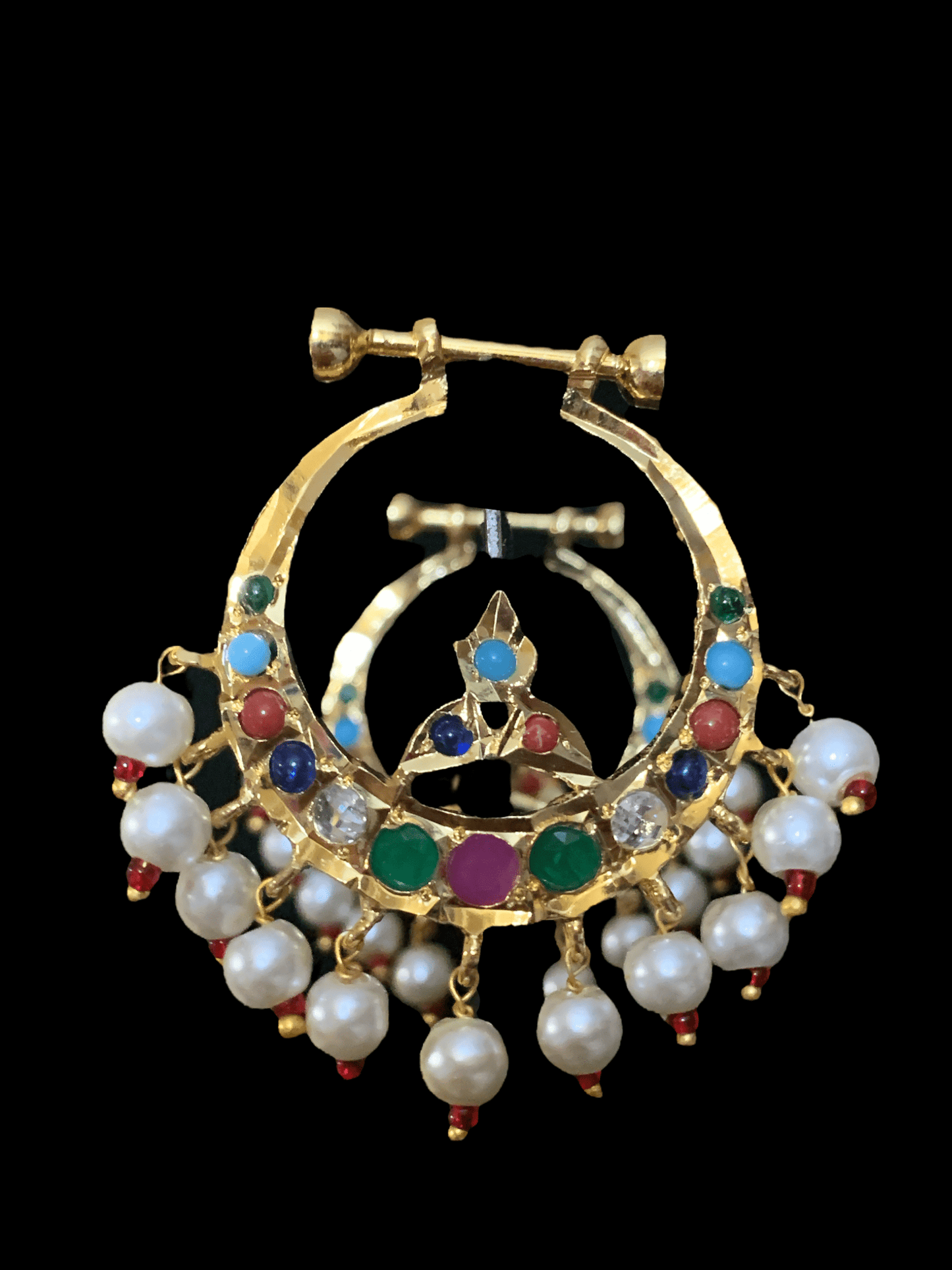 DER132 Hosna gold plated chandbali - navratan ( SHIPS IN 2WEEKS )