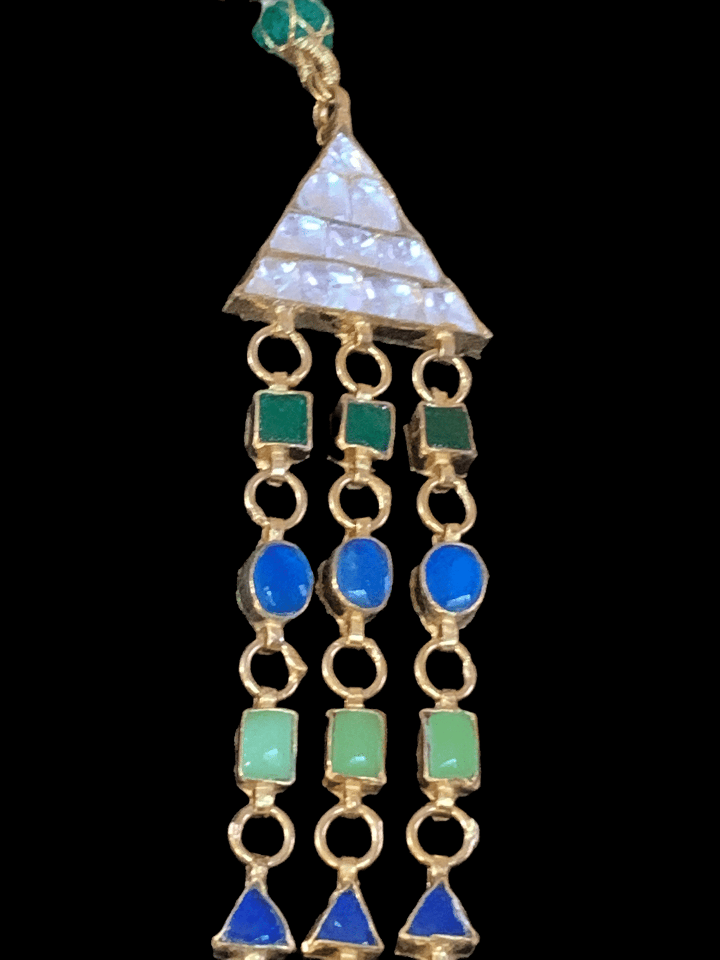 SAT48 Nayana three layer navratan mala with earrings ( READY TO SHIP)