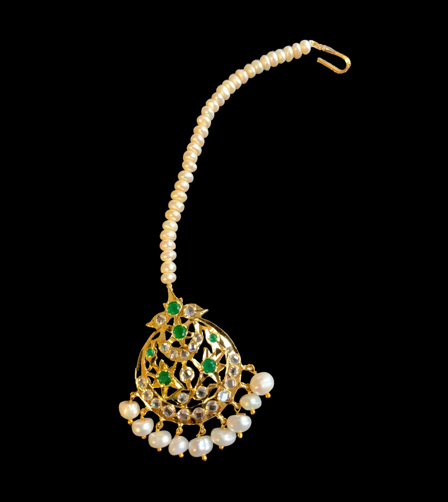 DJTK58 Lahar fresh water pearl tika in green ( READY TO SHIP )