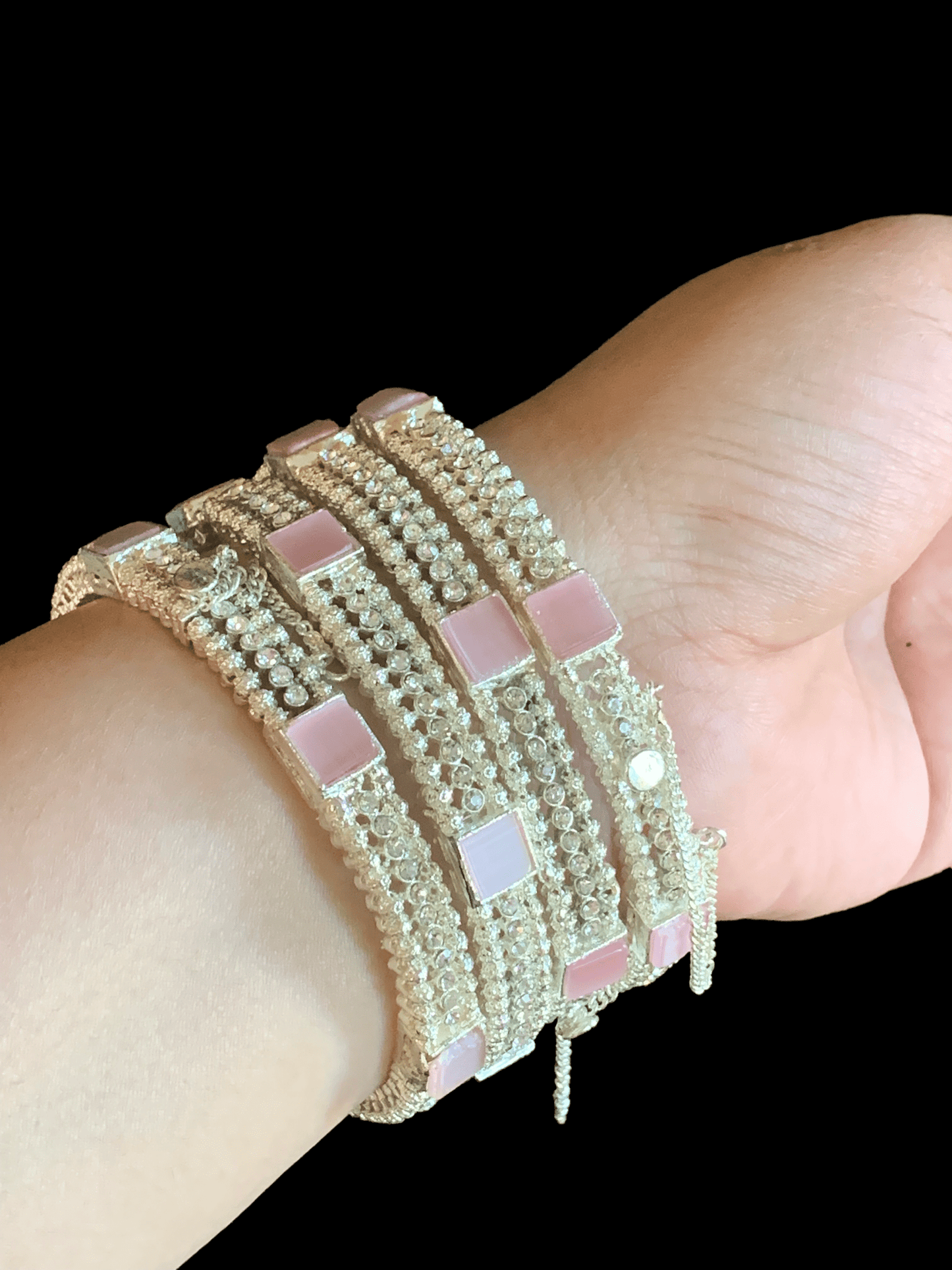 B35 Anisa pink silver plated bangles - set of 4 ( READY TO SHIP)