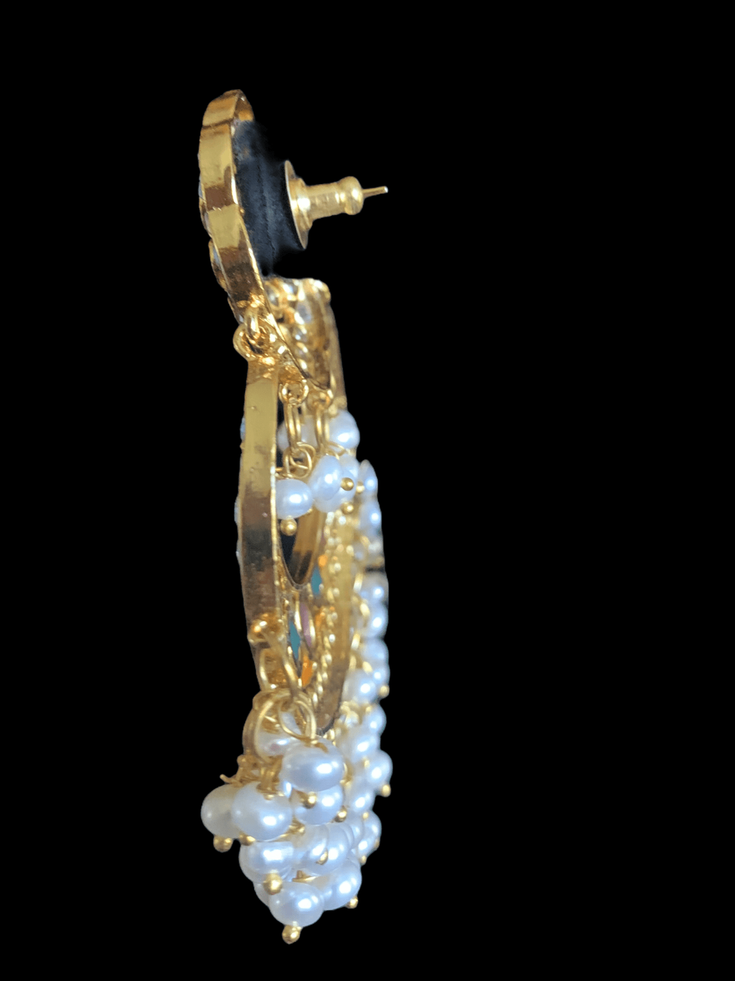 DER264 kainat Chandbali in fresh water pearls - green ( READY TO SHIP )