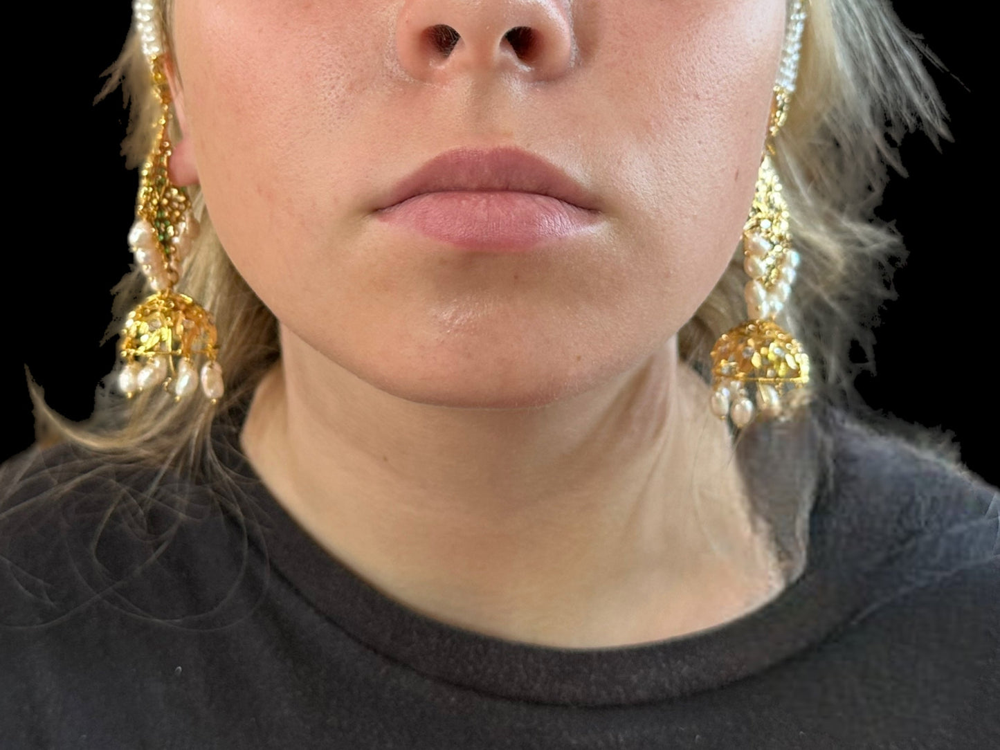 DER200 Lina sheeshphool inspired earrings in fresh water pearls - green ( READY TO SHIP )