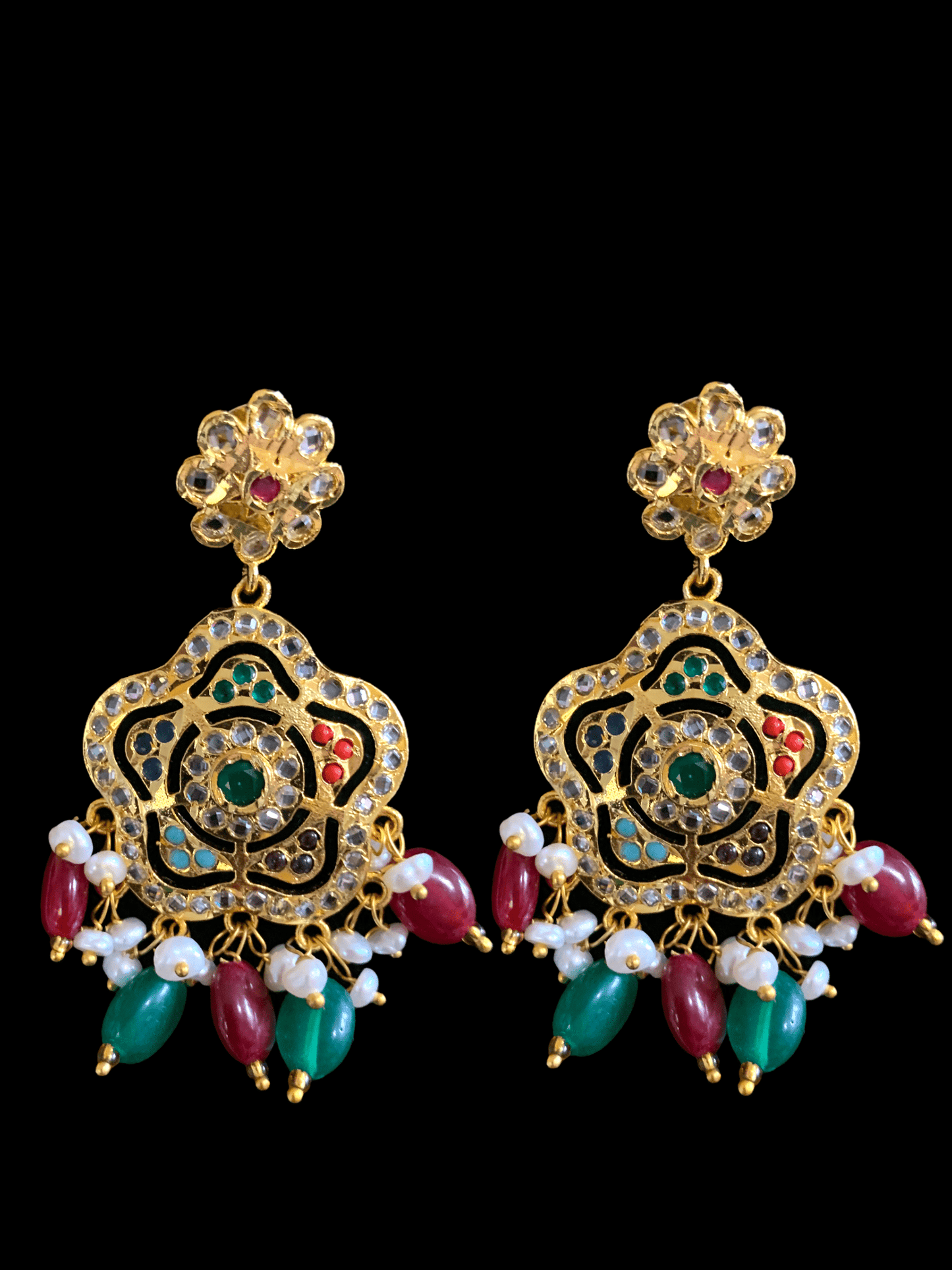 PS329 Shahla Navratan with fresh water pearl pendant set ( READY TO SHIP )