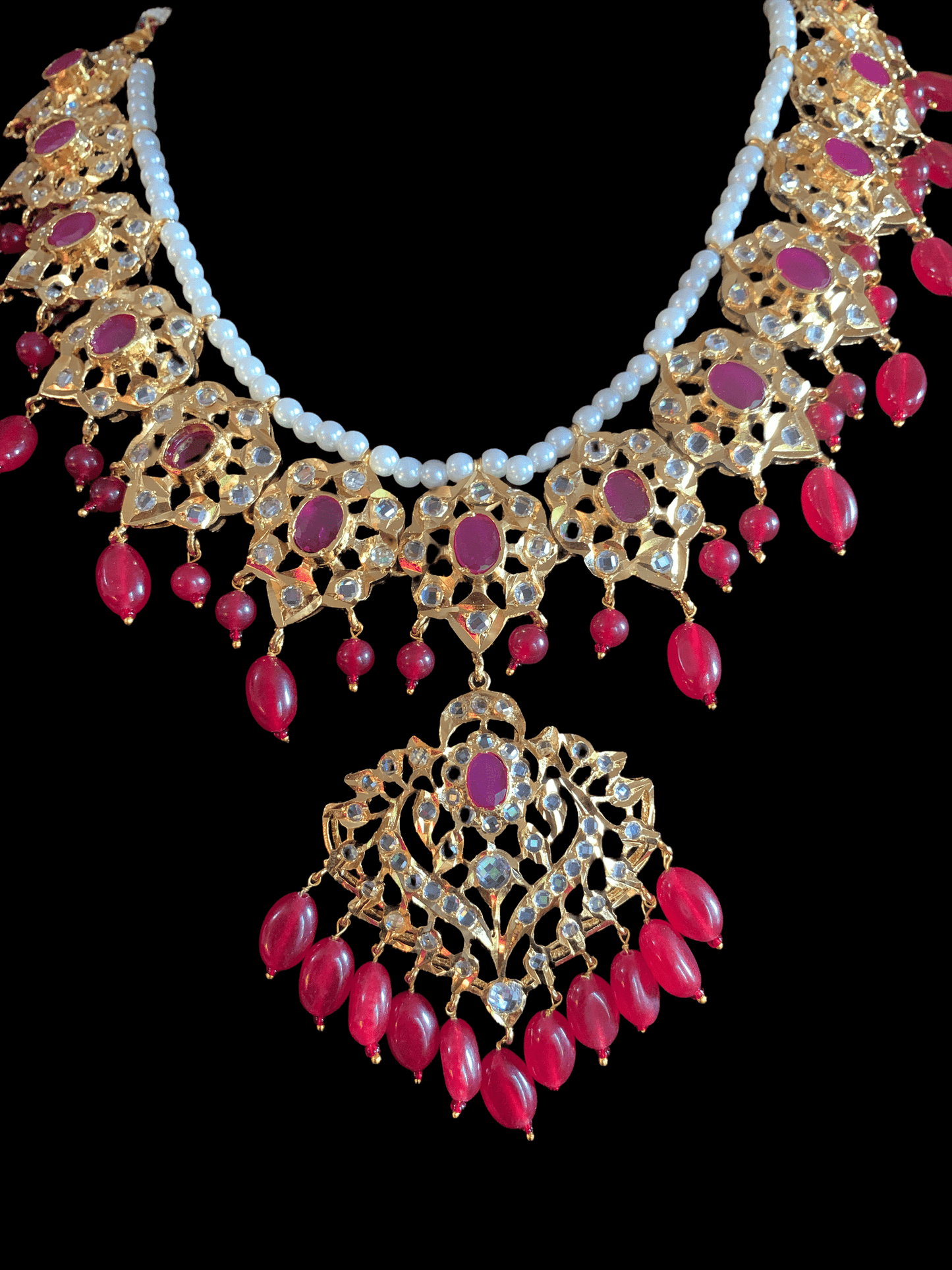 NS24 Anchal necklace set in red / ruby (READY TO SHIP)