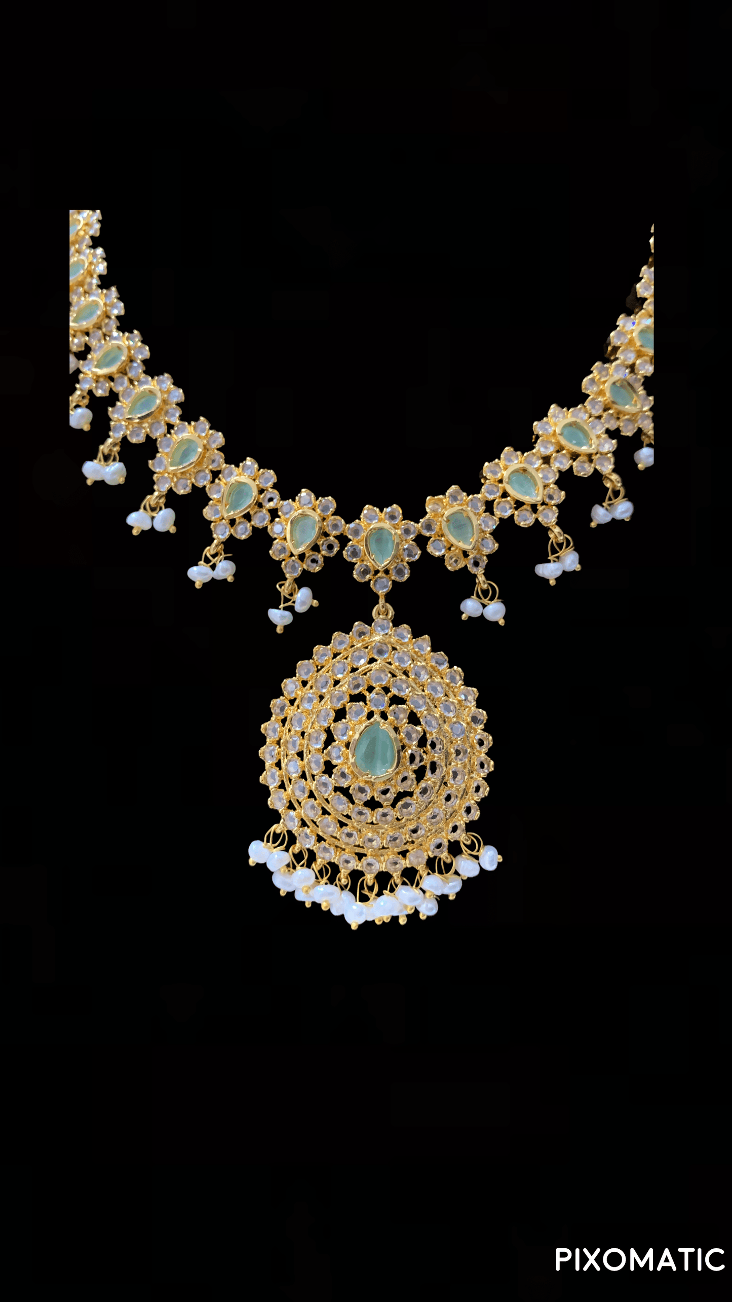 NS130 Zehra mint green with fresh water pearls SET (READY TO SHIP)