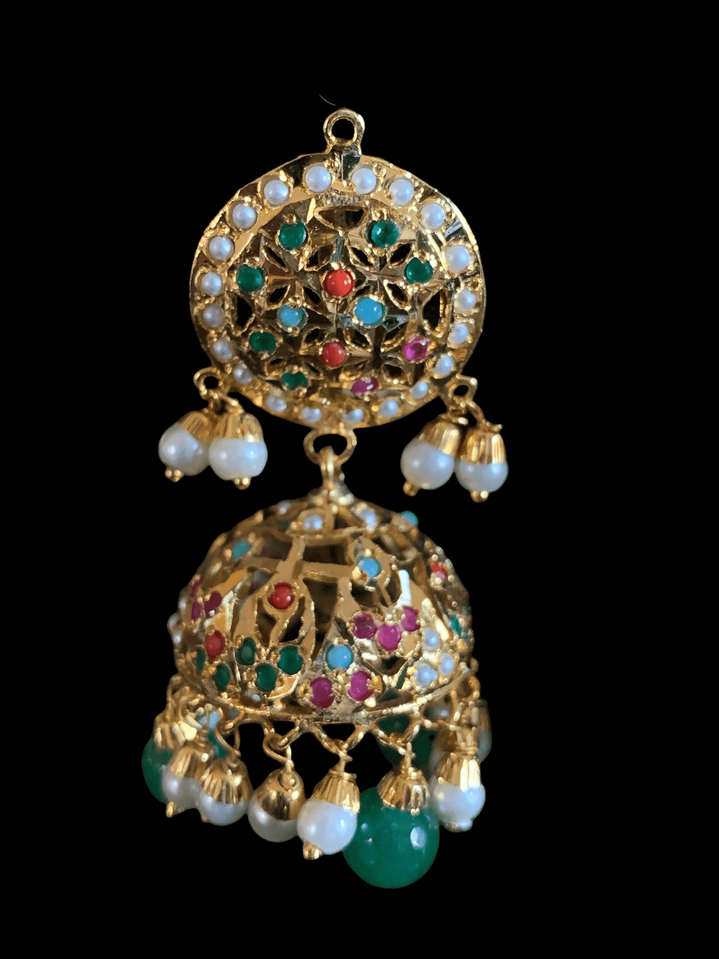 DER525 Arya Punjabi Jadau jhumka in navratan ( READY TO SHIP)