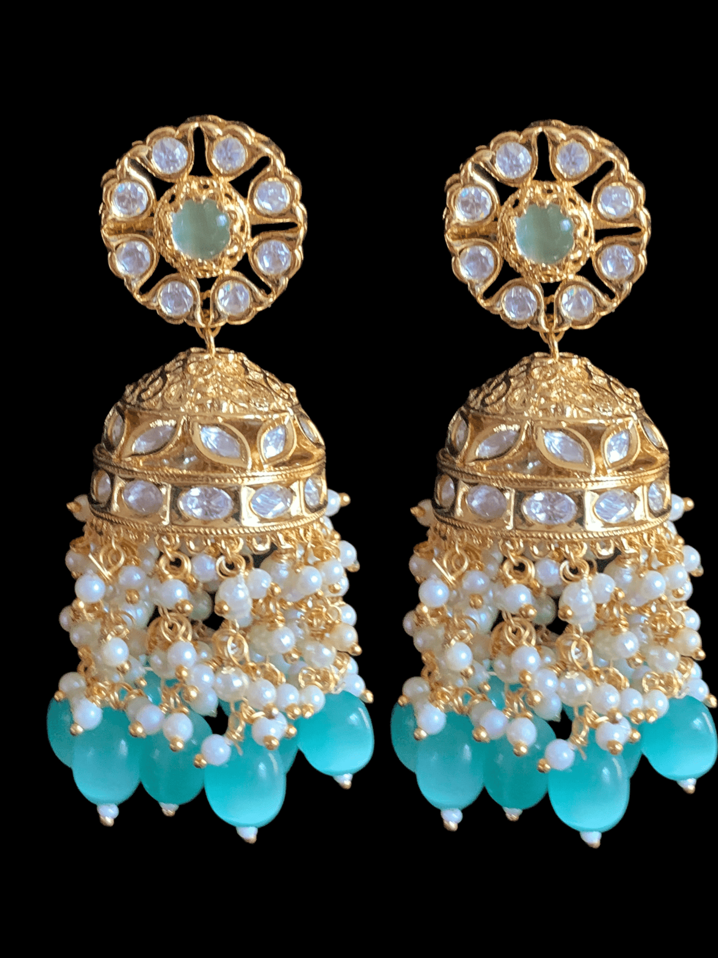DER337 Shefa polki jhumka - Mint ( READY TO SHIP )
