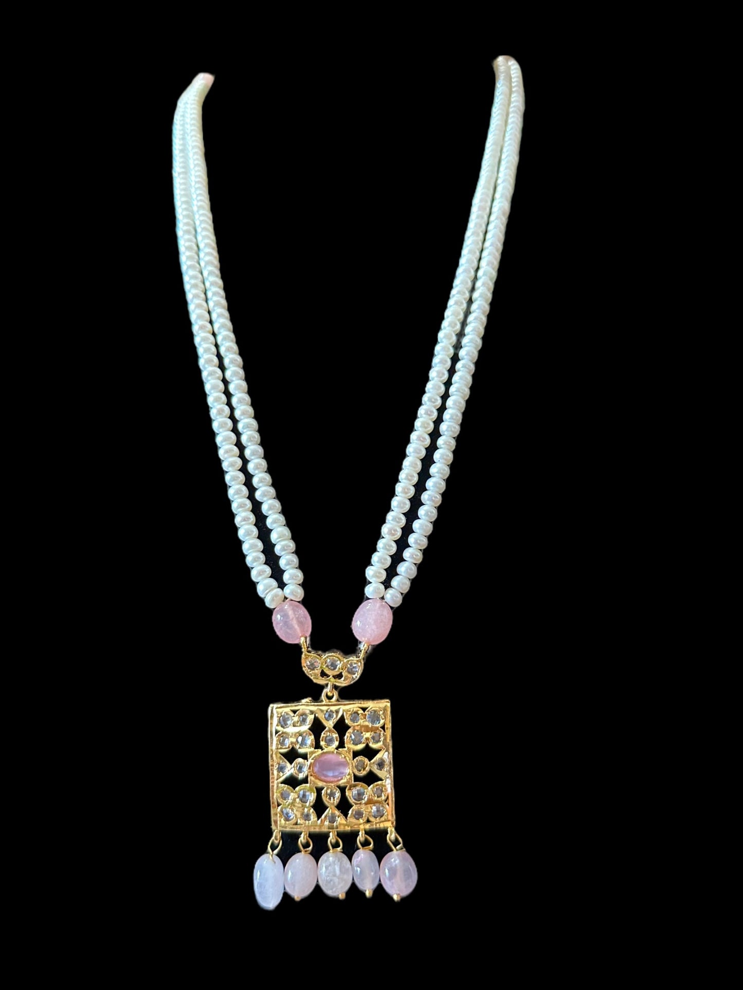 PS444 Zuni fresh water pearl pendant set in rose quartz beads ( READY TO SHIP)