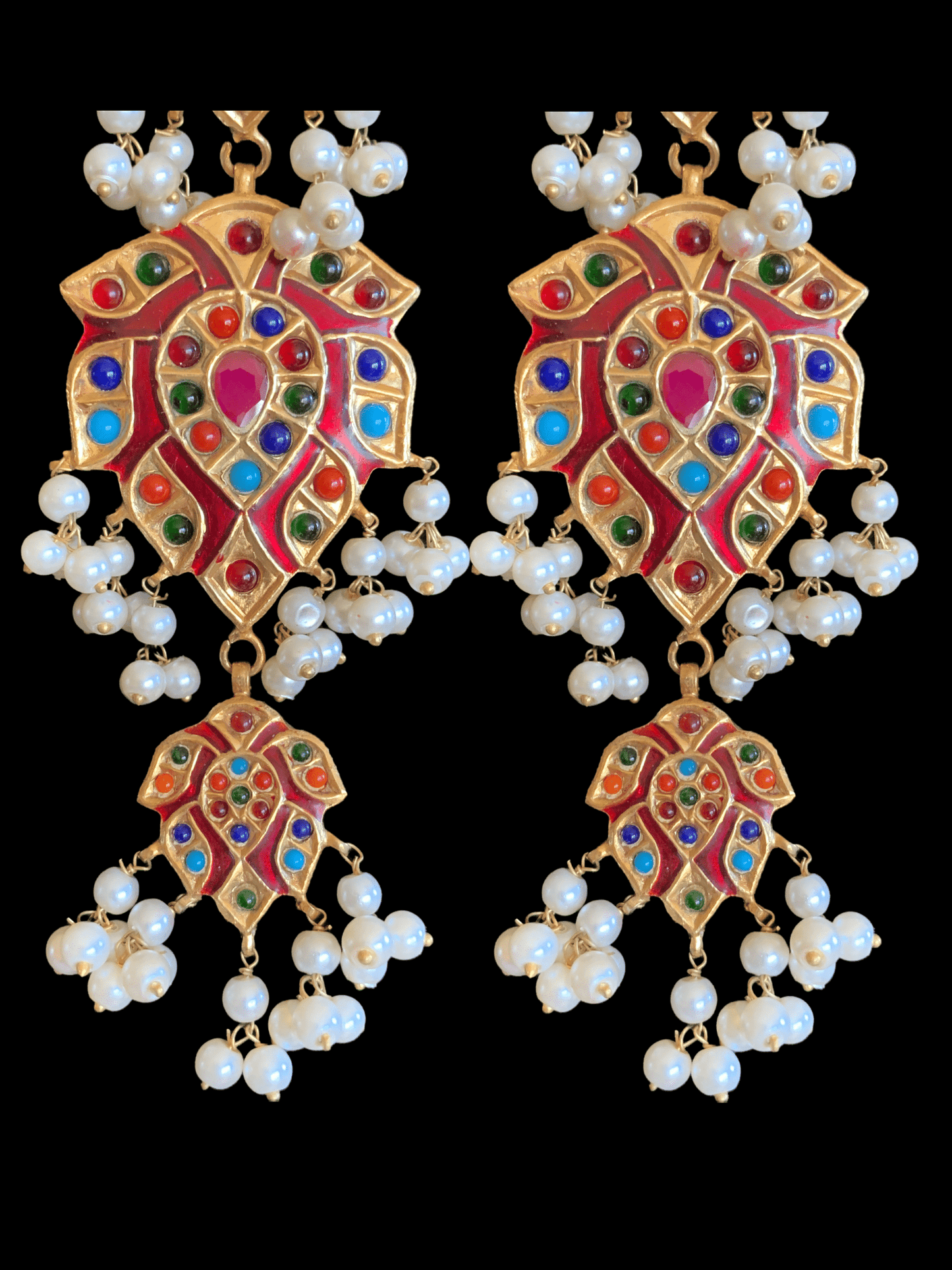 DER18 Nimra long meenakari earrings in Navratan (READY YO SHIP )