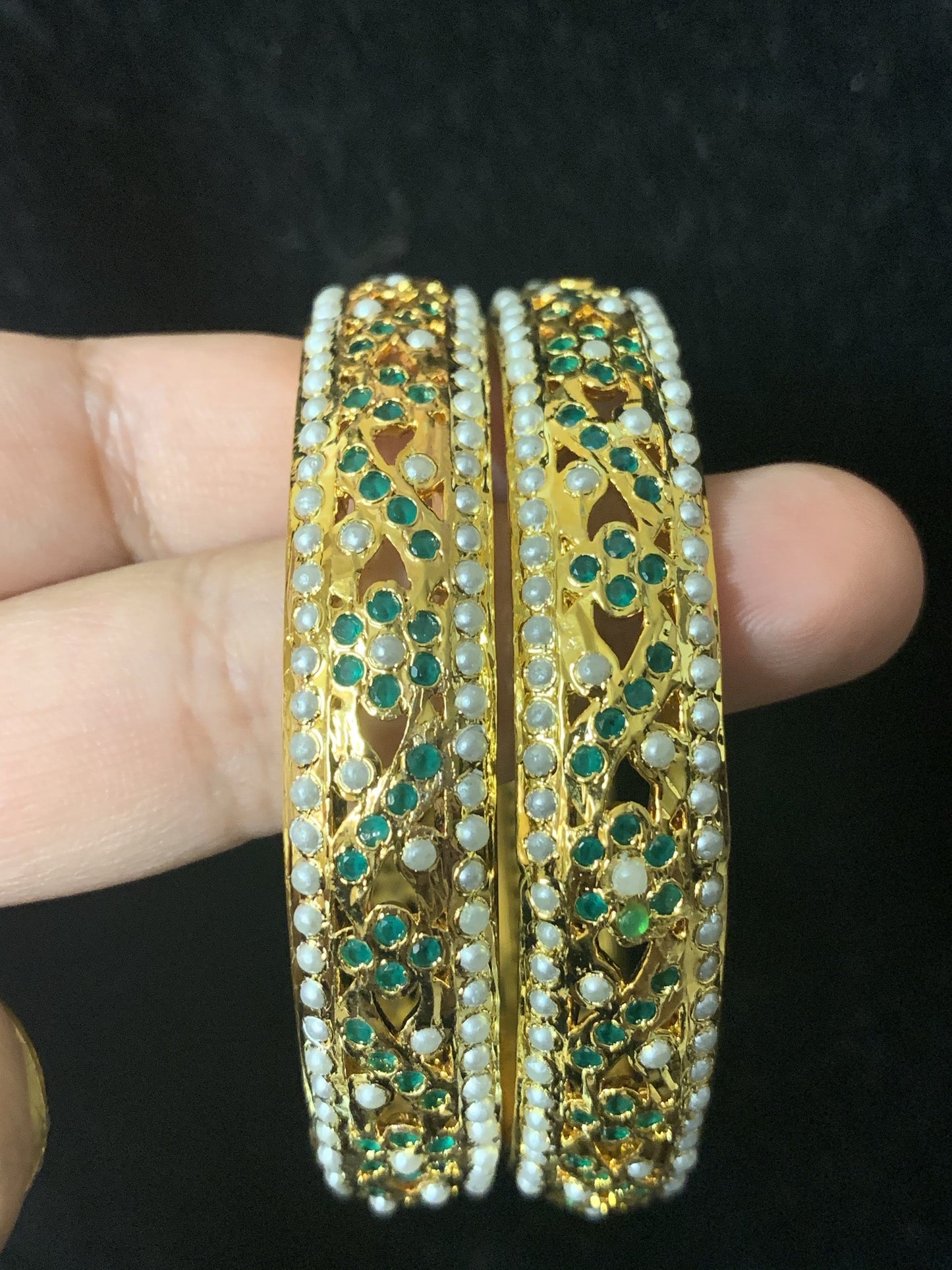 B90 Leela jadau bangle ( green ) ( READY TO SHIP )