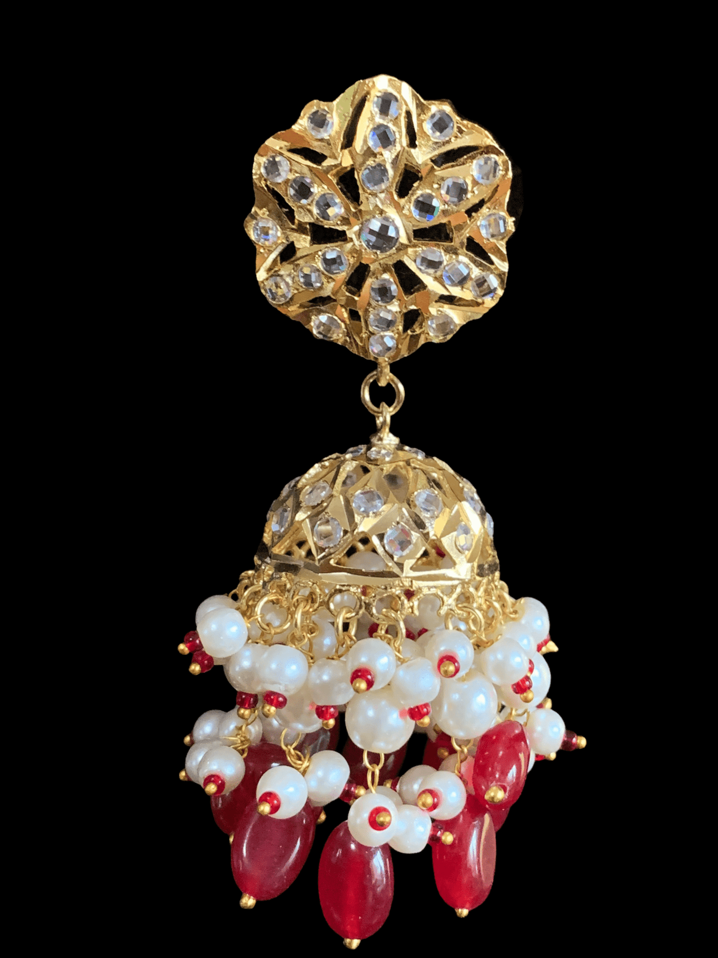 DER328 Meera hyderabadi jhumka in pearls - large ( READY TO SHIP)