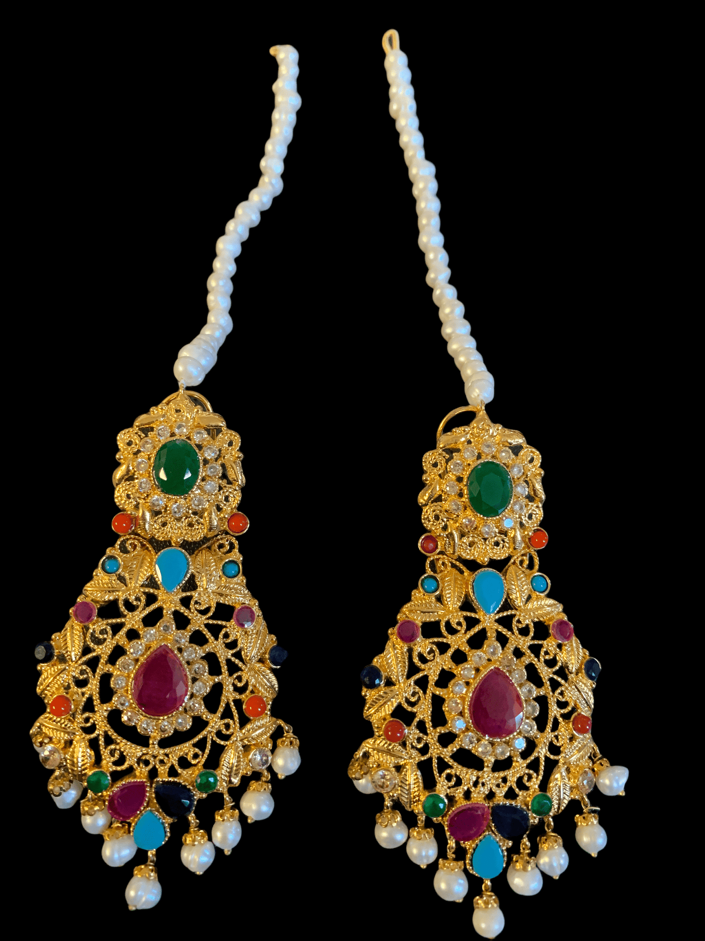 BR113 Nutan Navratan fresh water pearl bridal set ( READY TO SHIP )