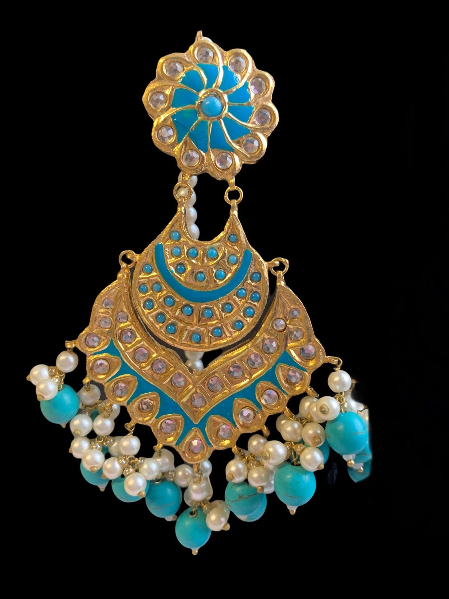 DER160 Zehra feroza Pakistani kundan statement chandbali earrings (READY TO SHIP )