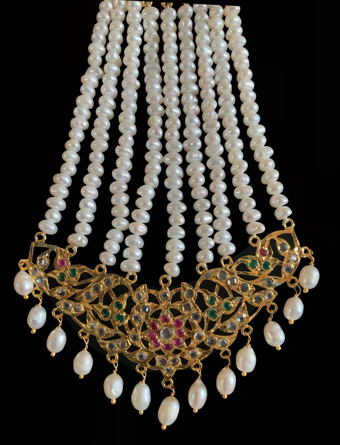 DJHR74 Ruby emerald jhoomar with fresh water pearls ( SHIPS IN 4 WEEKS )