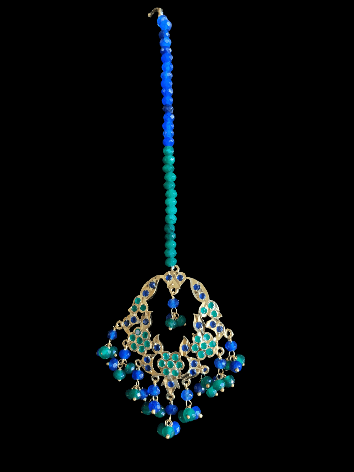DJET36 Madhuri earrings tika set in blue green (SHIPS IN 4 WEEKS )