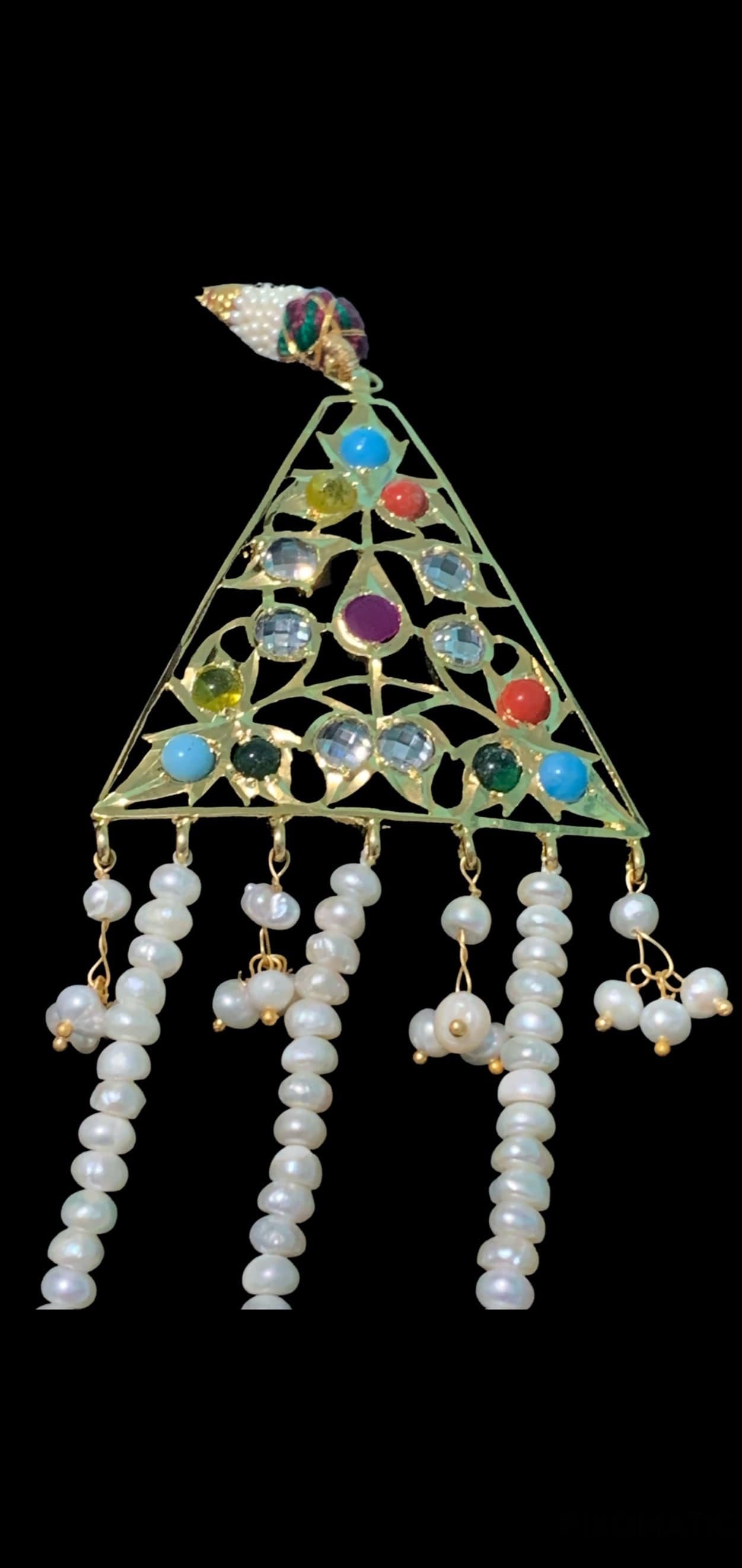 SAT14 Madhuri three layer bridal navratan set in fresh water pears ( SHIPS IN 4 WEEKS )