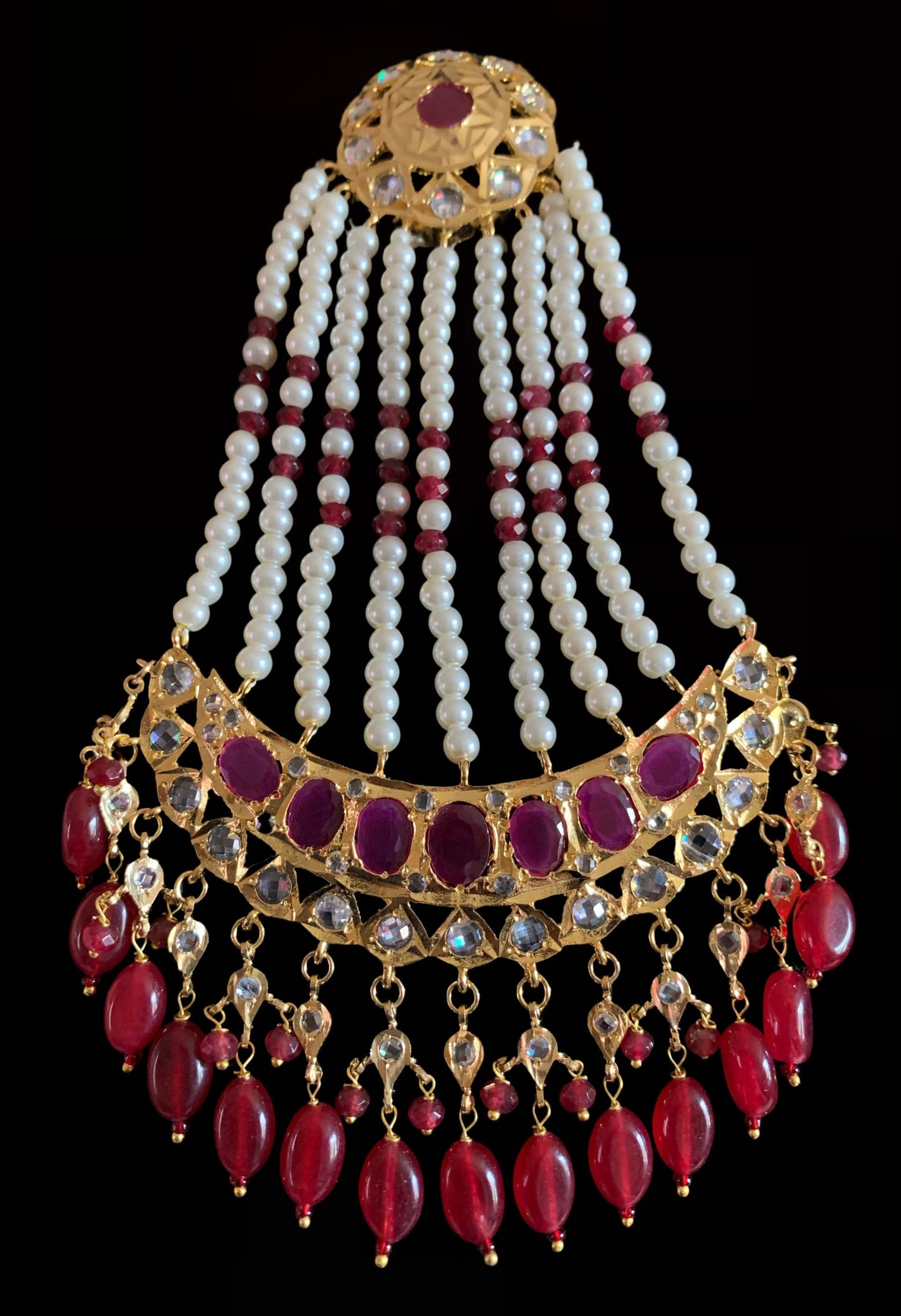 DJHR72 Ruby jhoomar / passa in shell pearls (READY TO SHIP )