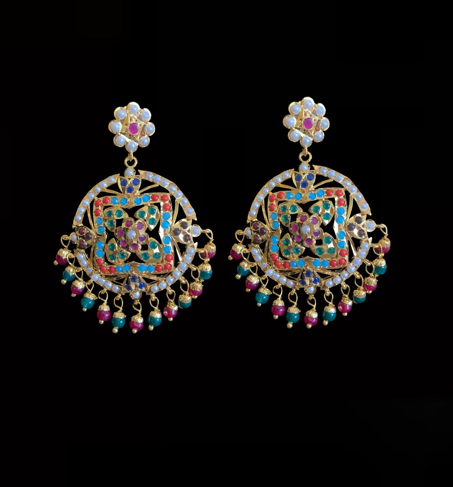 NS184 Ruchika necklace set in navratan ( READY TO SHIP )