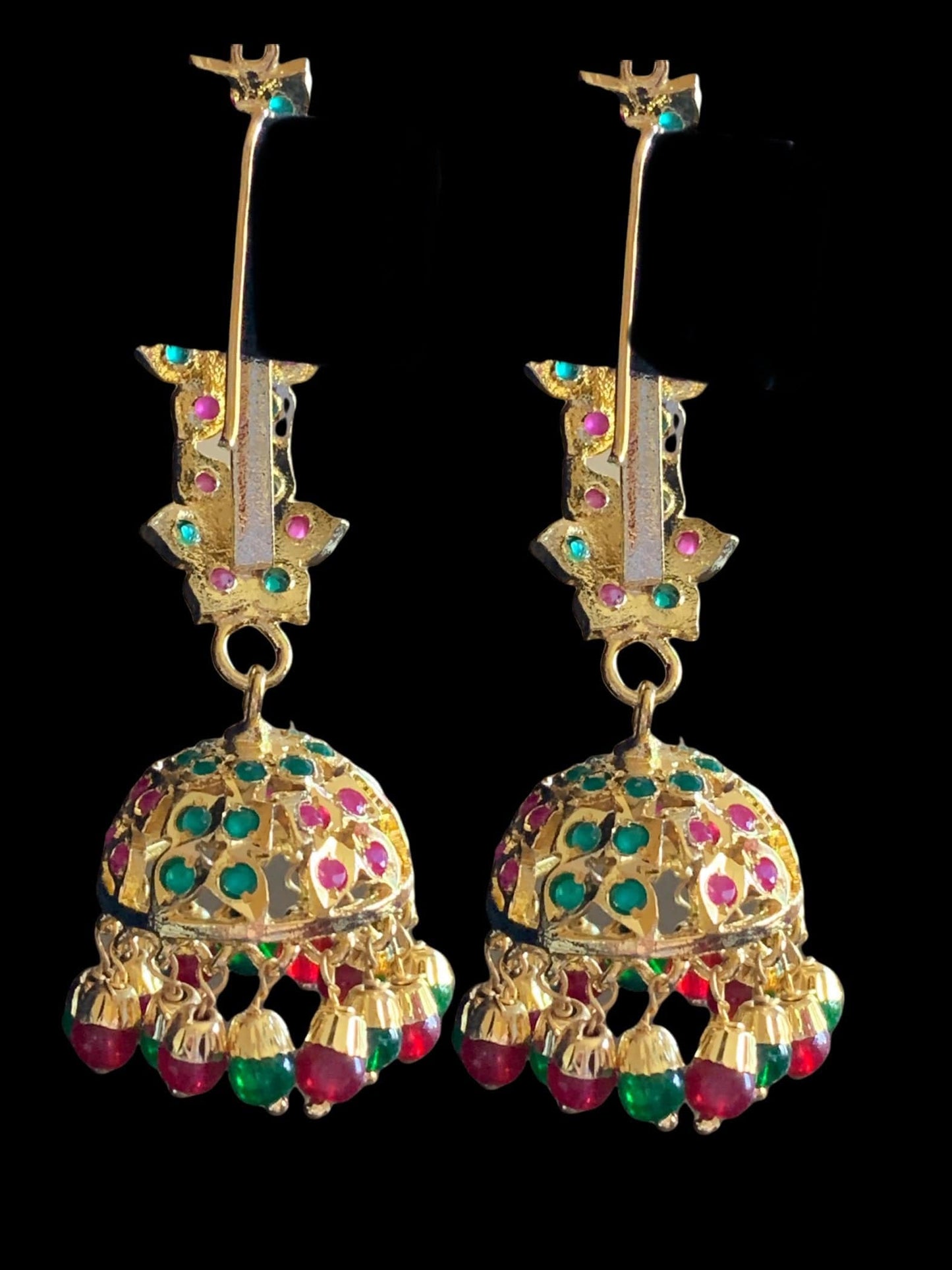 DER366 Ankita jhumka - red green ( READY TO SHIP )